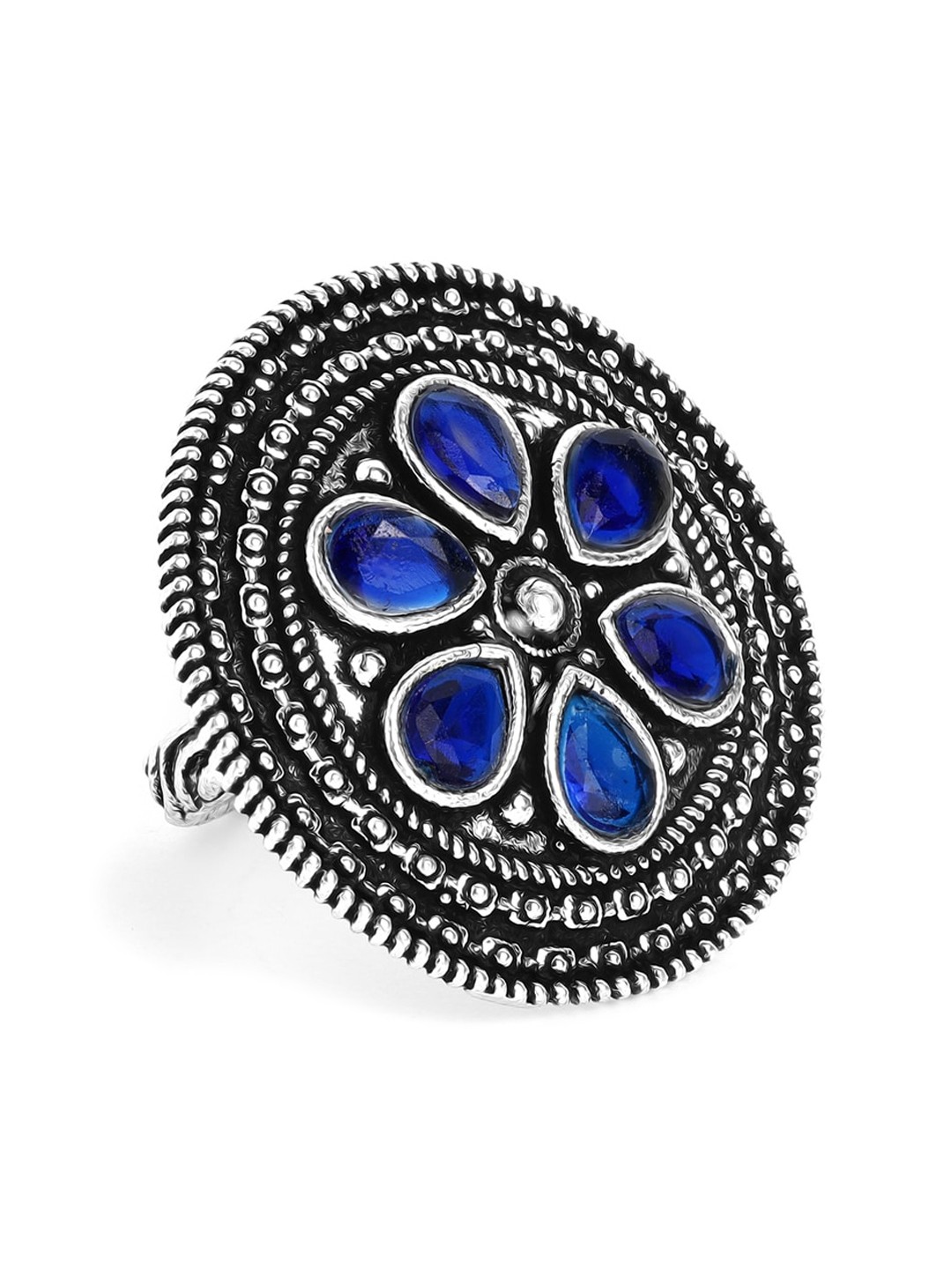 

Anouk Women Silver & Blue Oxidised Stone Studded Ring