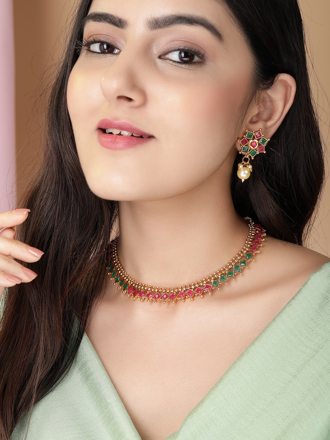 

Anouk Gold-Plated & Red Royal Beaded Handcrafted Necklace Set