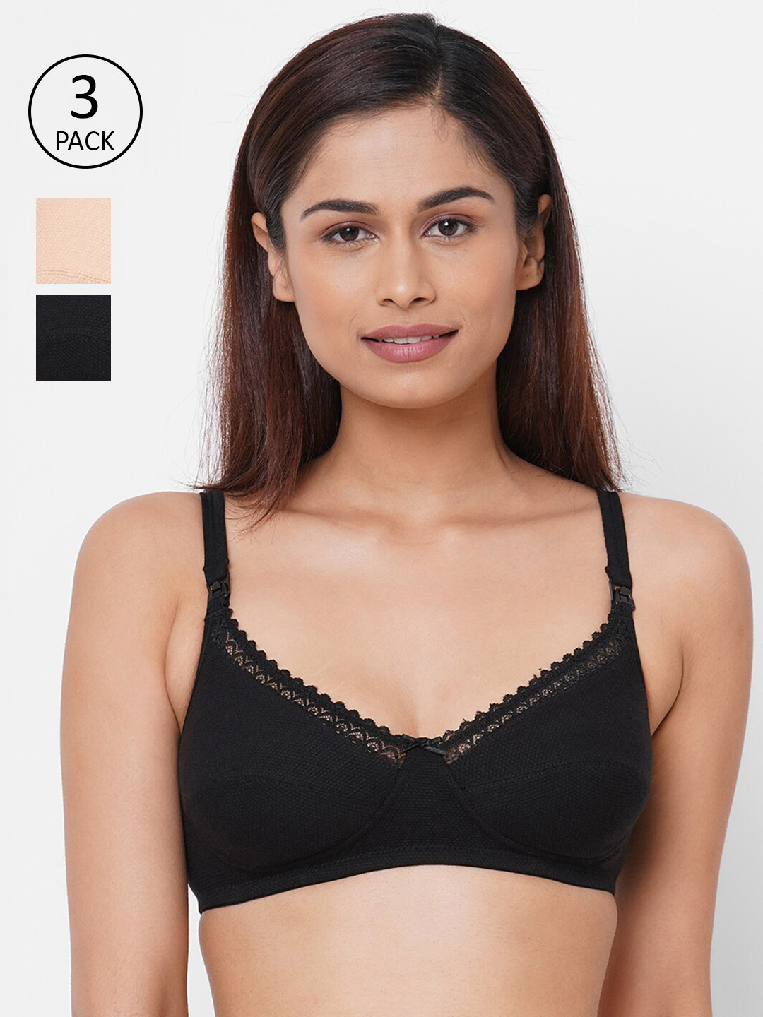 

Inner Sense Pack Of 3 Black & Beige Maternity Bra IMB002B_2B_2A