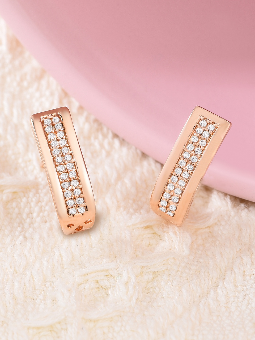 

AMI Rose Gold-Plated CZ Stone Studded Contemporary Studs Earrings