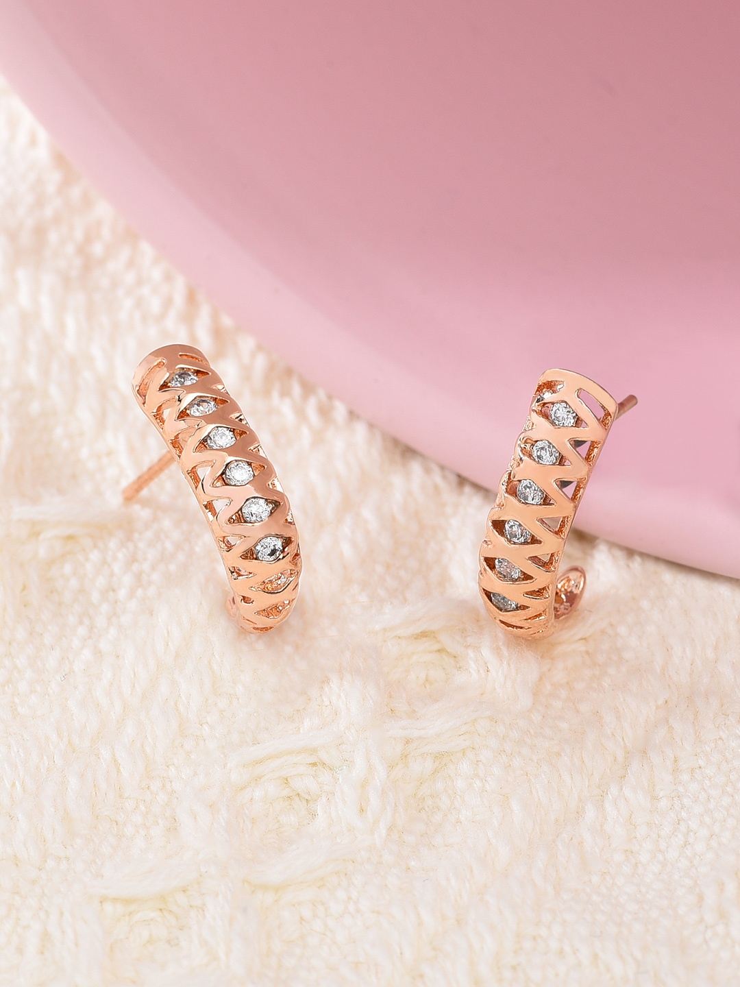 

AMI Rose Gold Plated Contemporary Half Hoop Earrings
