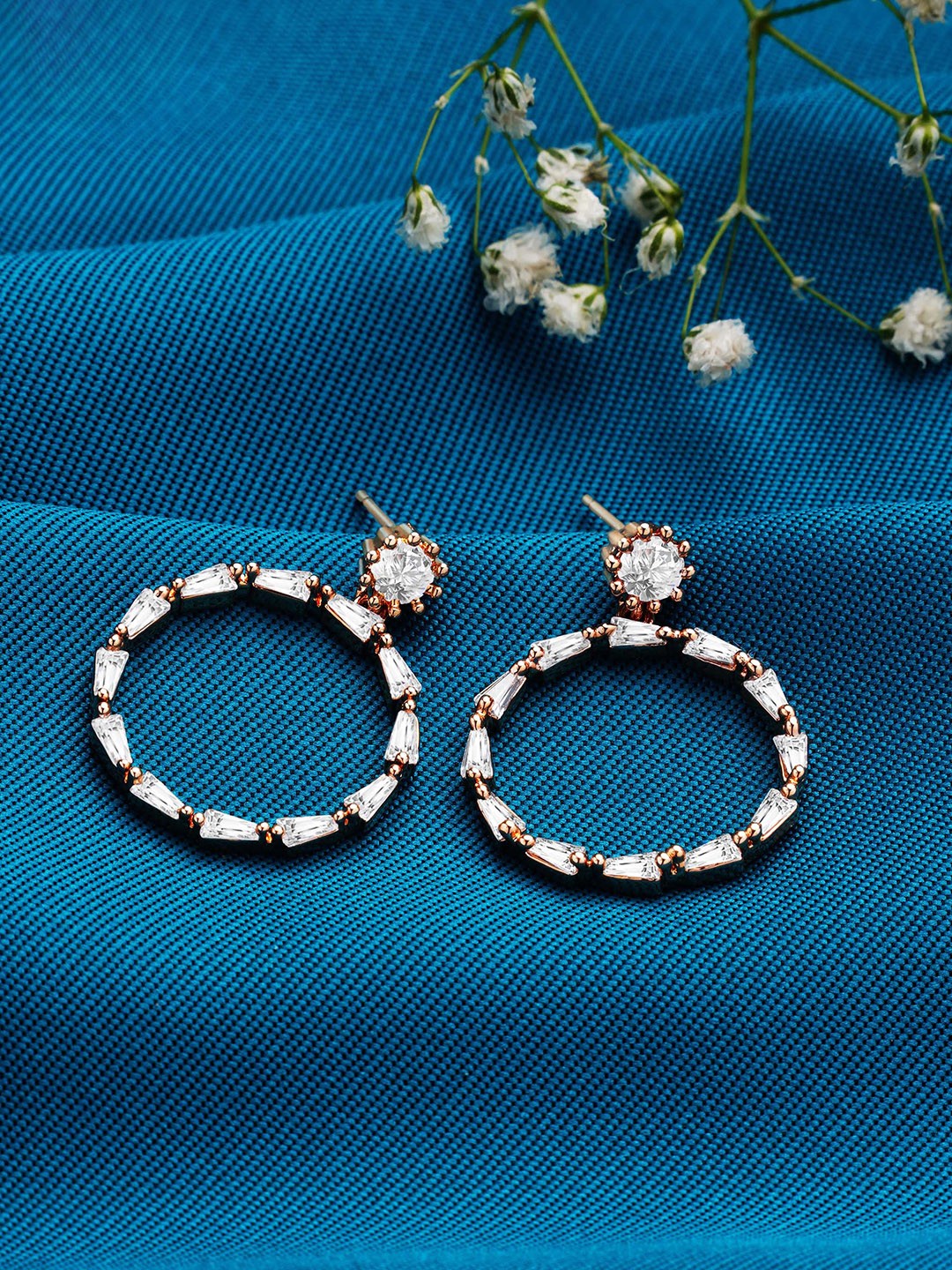 

Ami Rose Women Silver & Rose Gold-Plated Cubic Zirconia Brass Drop Earrings