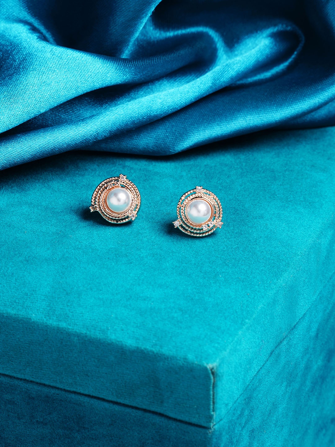 

AMI Rose Gold Contemporary Pearl Studs Earrings