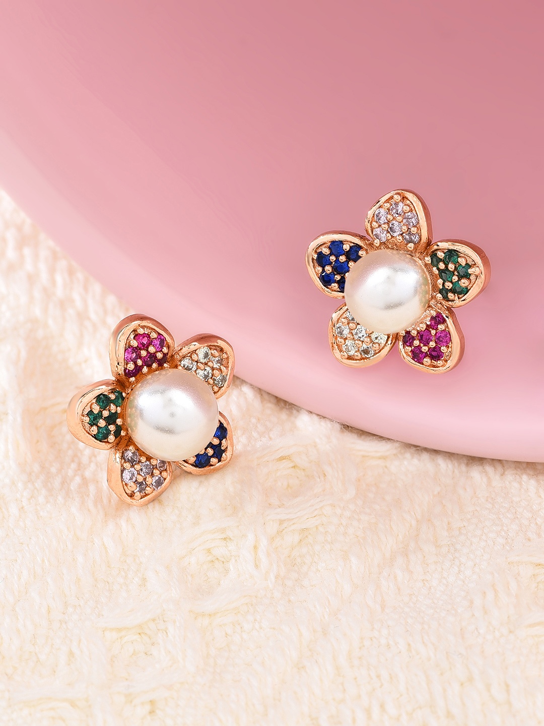 

AMI Rose Gold-Plated & Pink Floral Studs