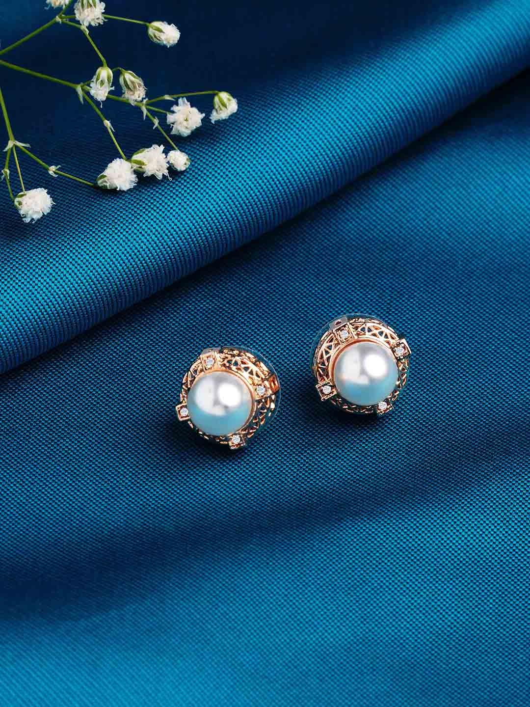 

AMI Rose Gold Plated White Circular Studs Earrings