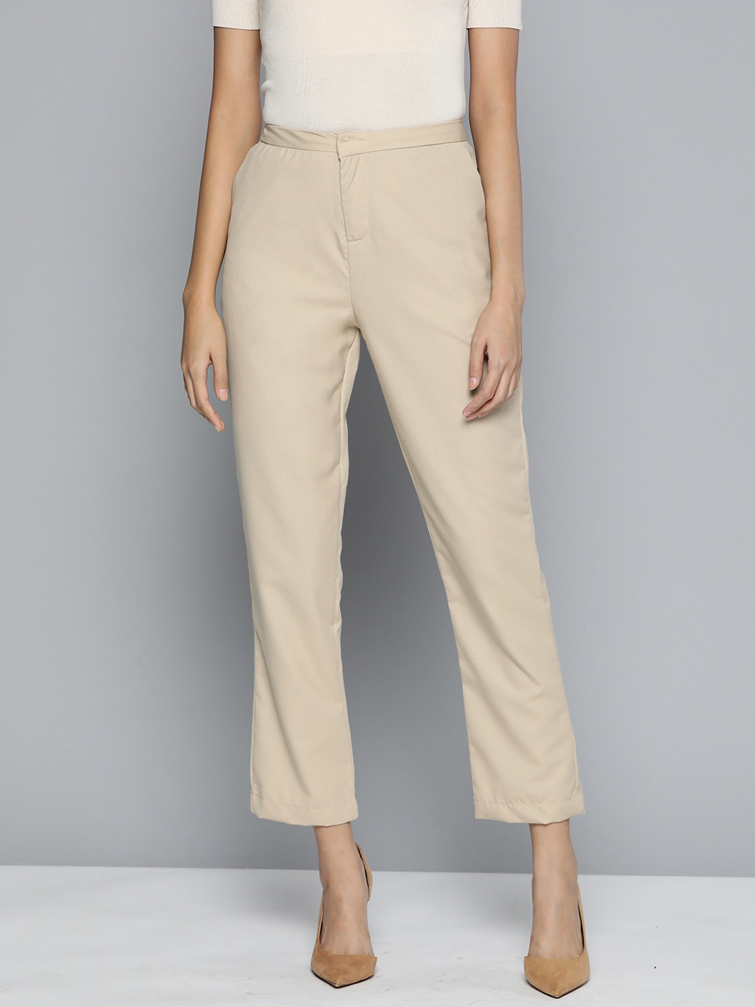 

Tokyo Talkies Women Beige Straight Fit Trousers