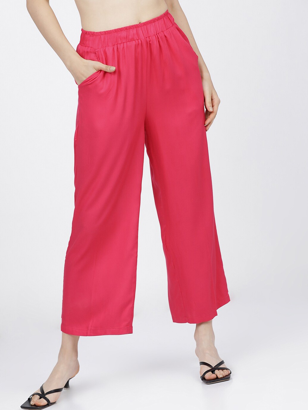 

Tokyo Talkies Women Pink Flared Parallel Trousers