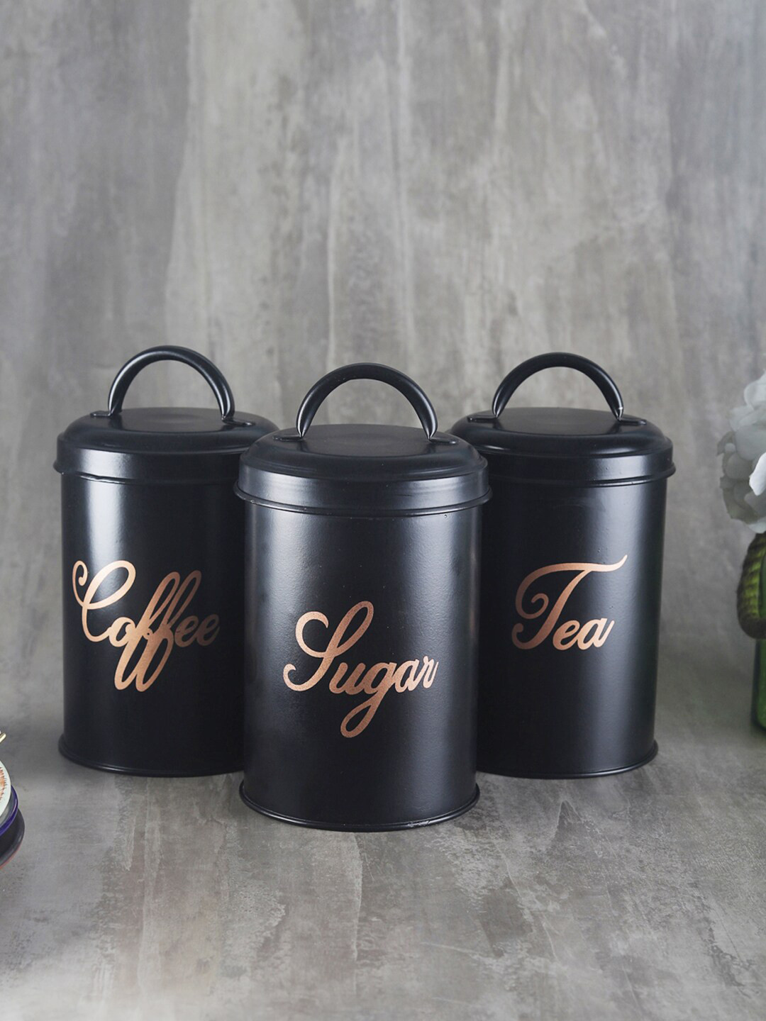 

VarEesha Set Of 3 Black Matt Tea Coffee and Sugar Stainless Steel Jars