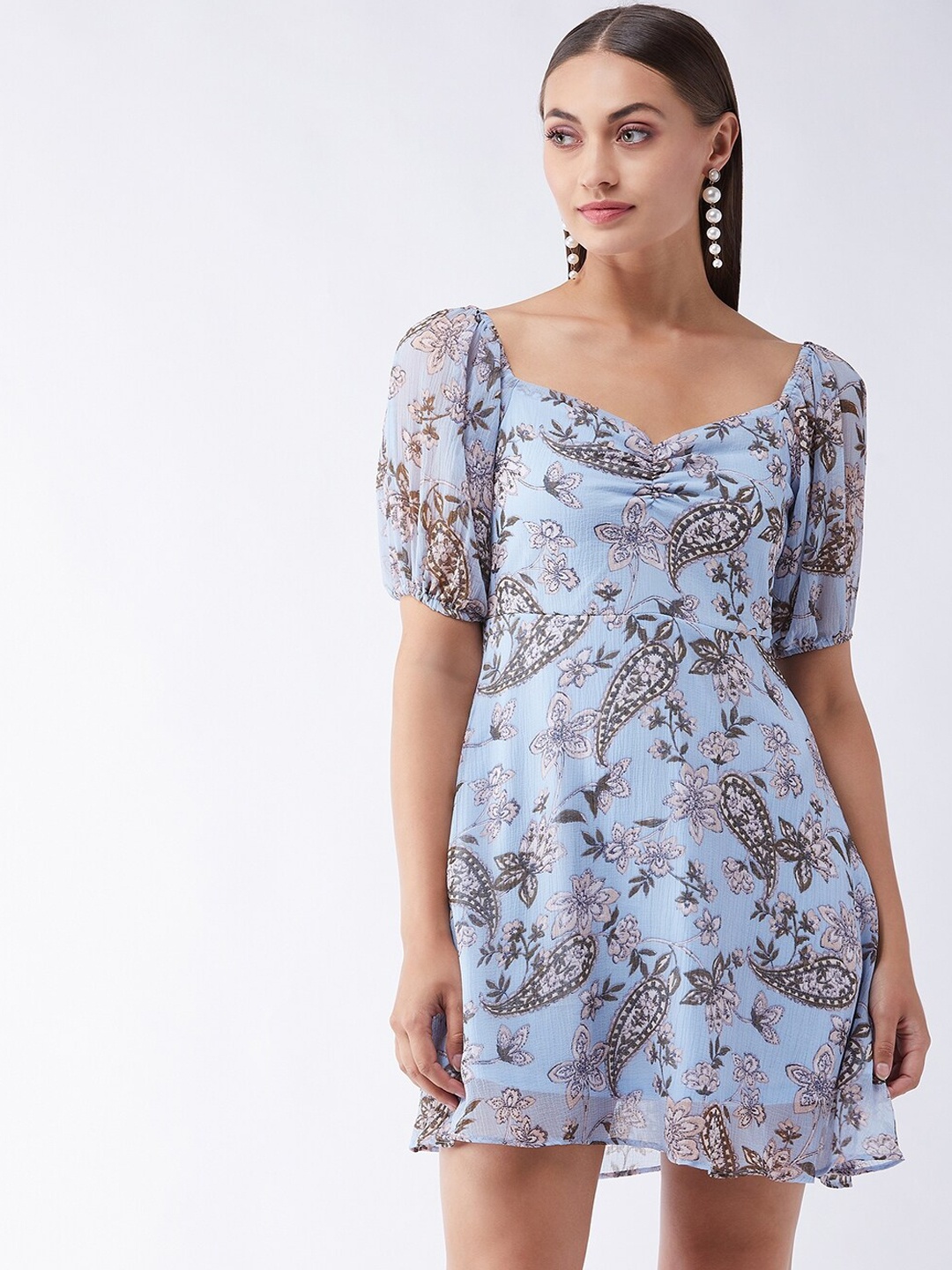 

MAGRE Women Blue & Multicoloured Floral Chiffon Dress