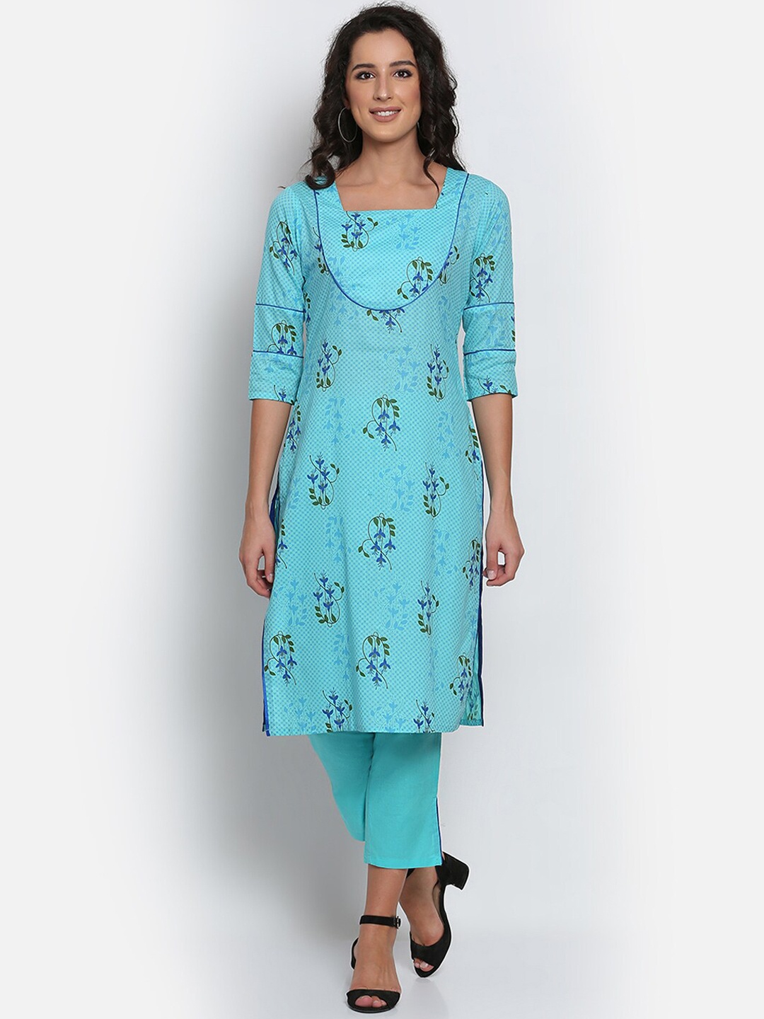 

MARC LOUIS Women Blue Paisley Printed Regular Pure Cotton Kurta With Trousers