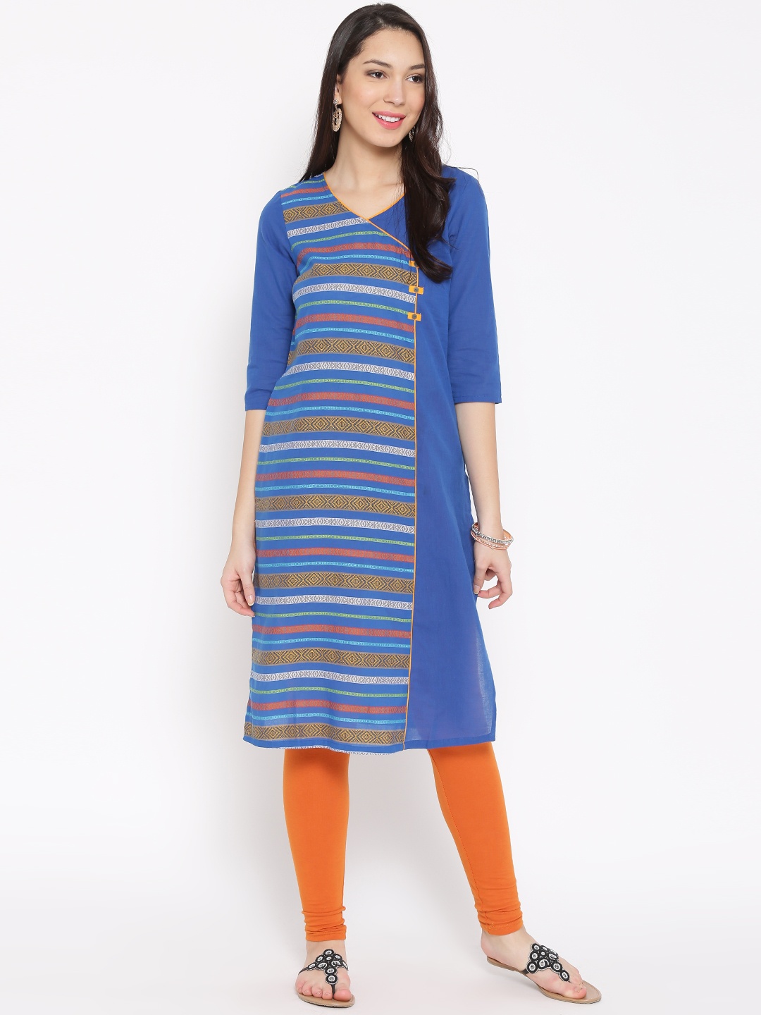 

AURELIA Women Blue Woven Design Straight Kurta