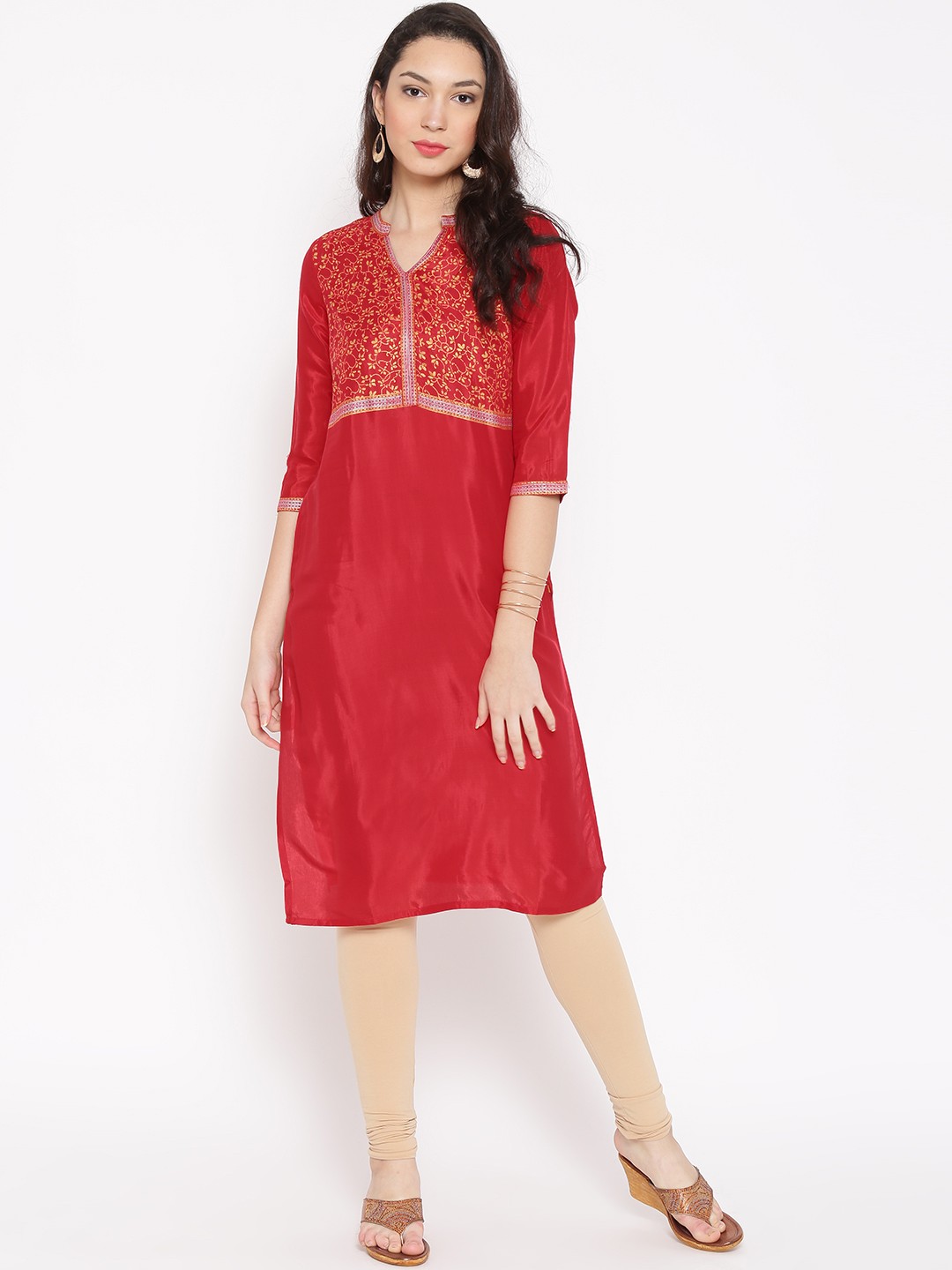 

AURELIA Women Red Printed Straight Kurta
