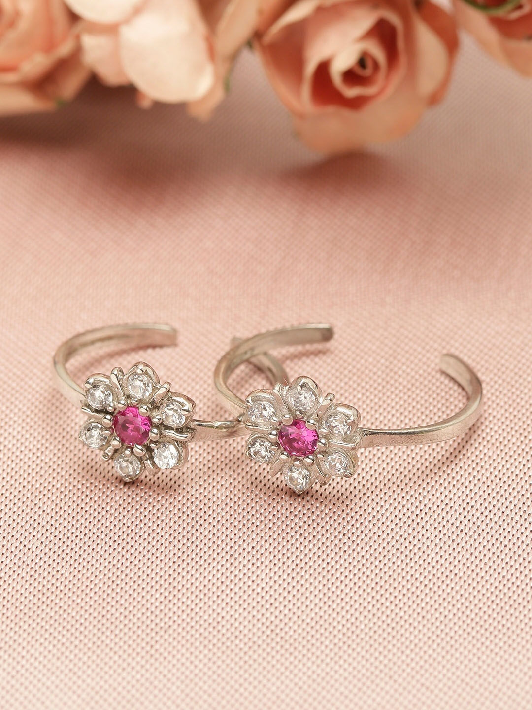 

GIVA 925 Sterling Silver Rhodium Plated Blooming Pink Flower Toe Rings