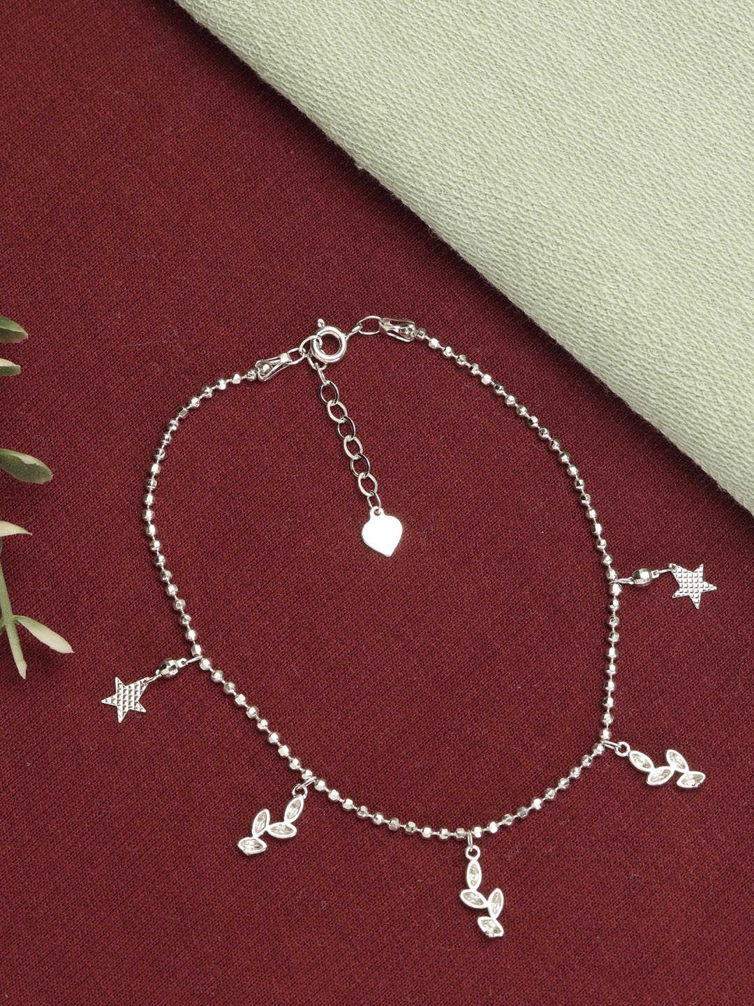 

GIVA 925 Sterling Silver Rhodium Plated Adjustable Starry Leaf Anklet (1 Piece)