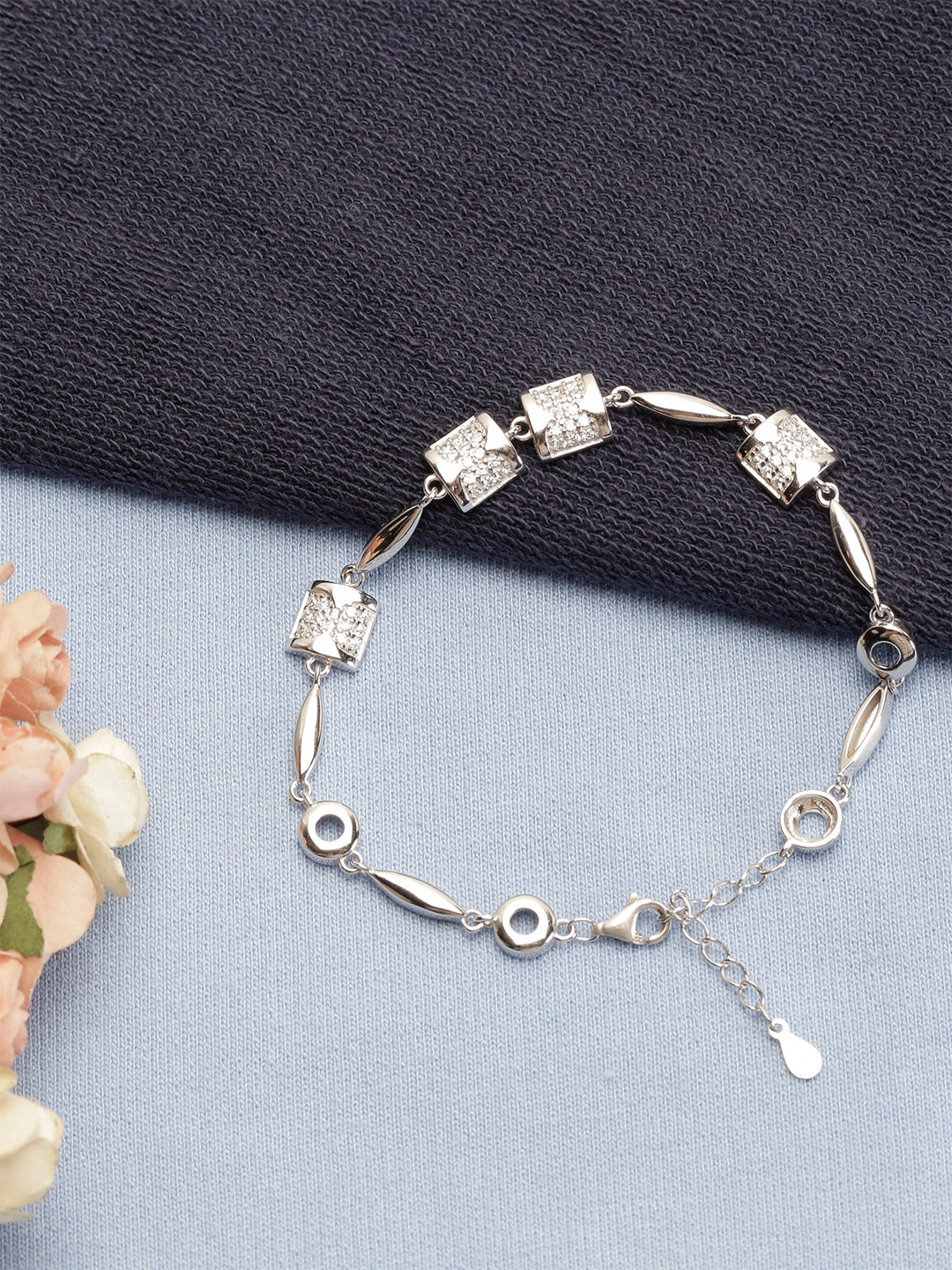 

GIVA 925 Sterling Silver Rhodium Plated Zircon Link Adjustable Bracelet