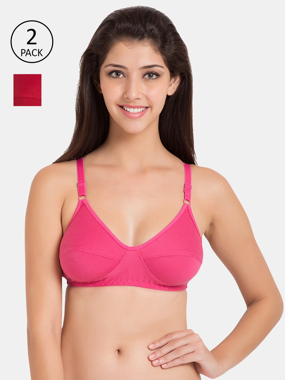 

KOMLI Pack Of 2 Pink & Red Everyday Bra K-9315-DPK-2PC-RD