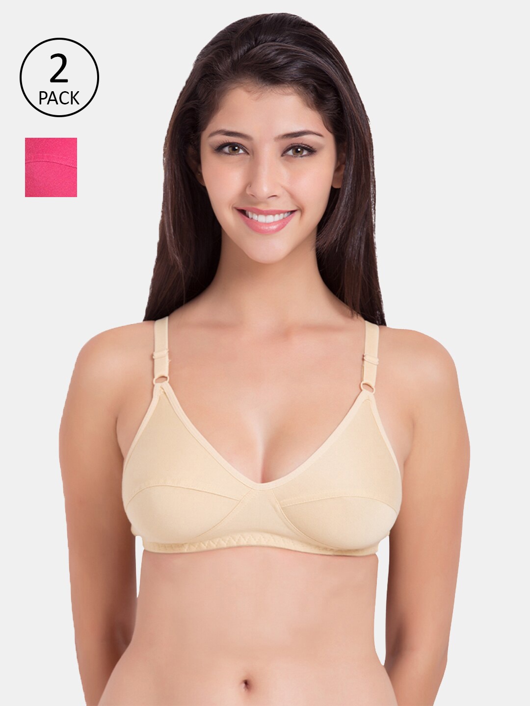 

KOMLI Pack Of 2 Beige & Pink Cotton Everyday Bra