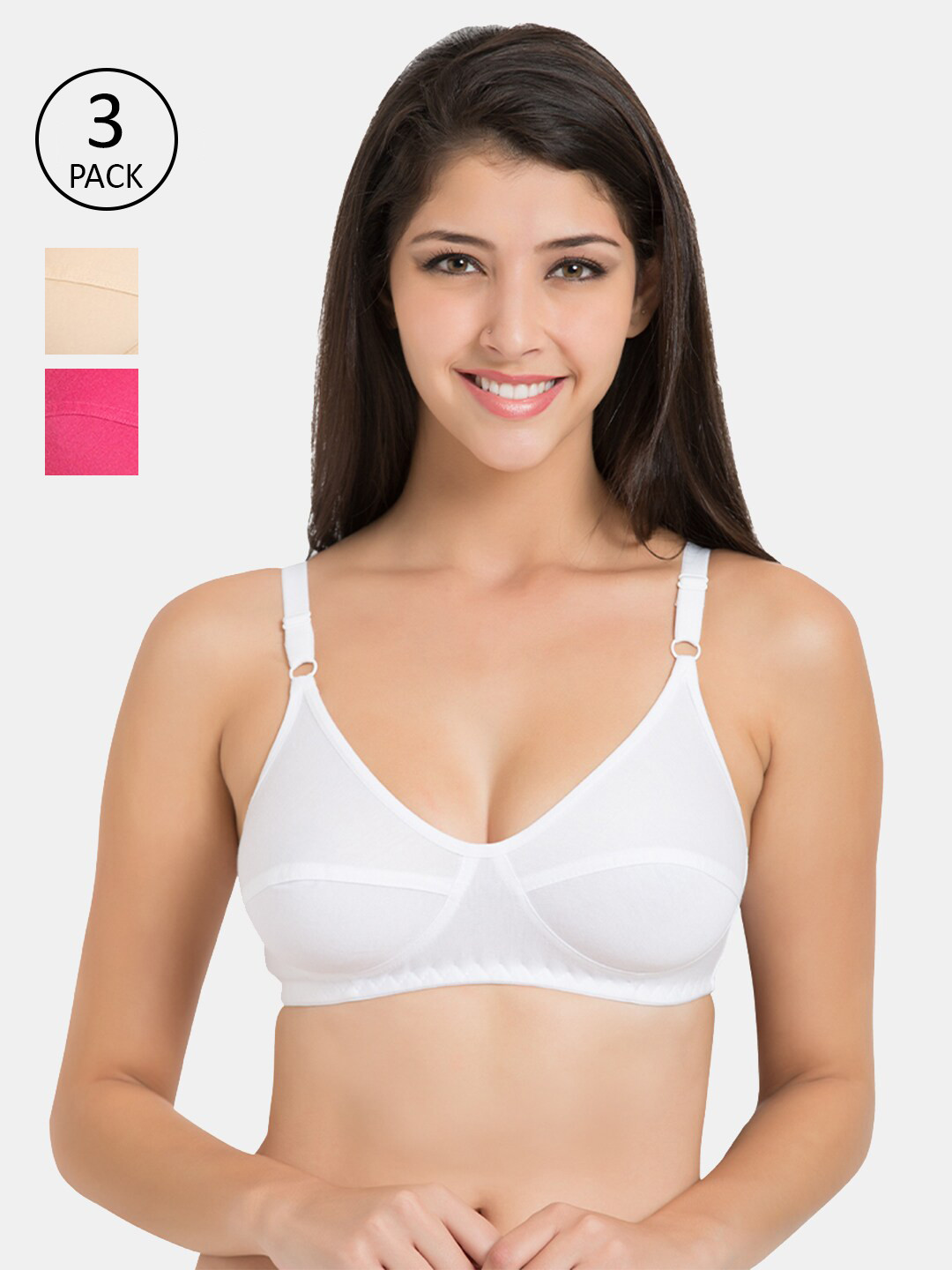 

KOMLI Pack Of 3 White & Beige Cotton Everyday Bra