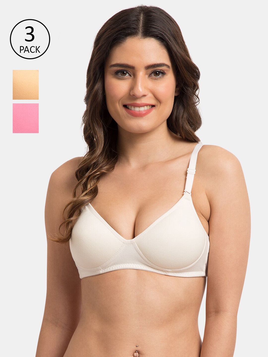 

KOMLI Pack Of 3 Off White & Beige T-shirt Bra Lightly Padded K-95413-3PC-OFFW-SK-BPK