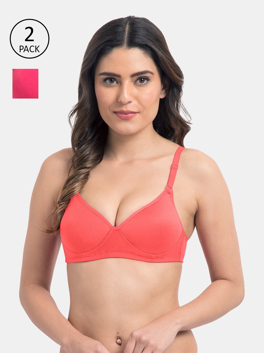

KOMLI Pack of 2 Coral & Pink Lightly Padded T-shirt Bra