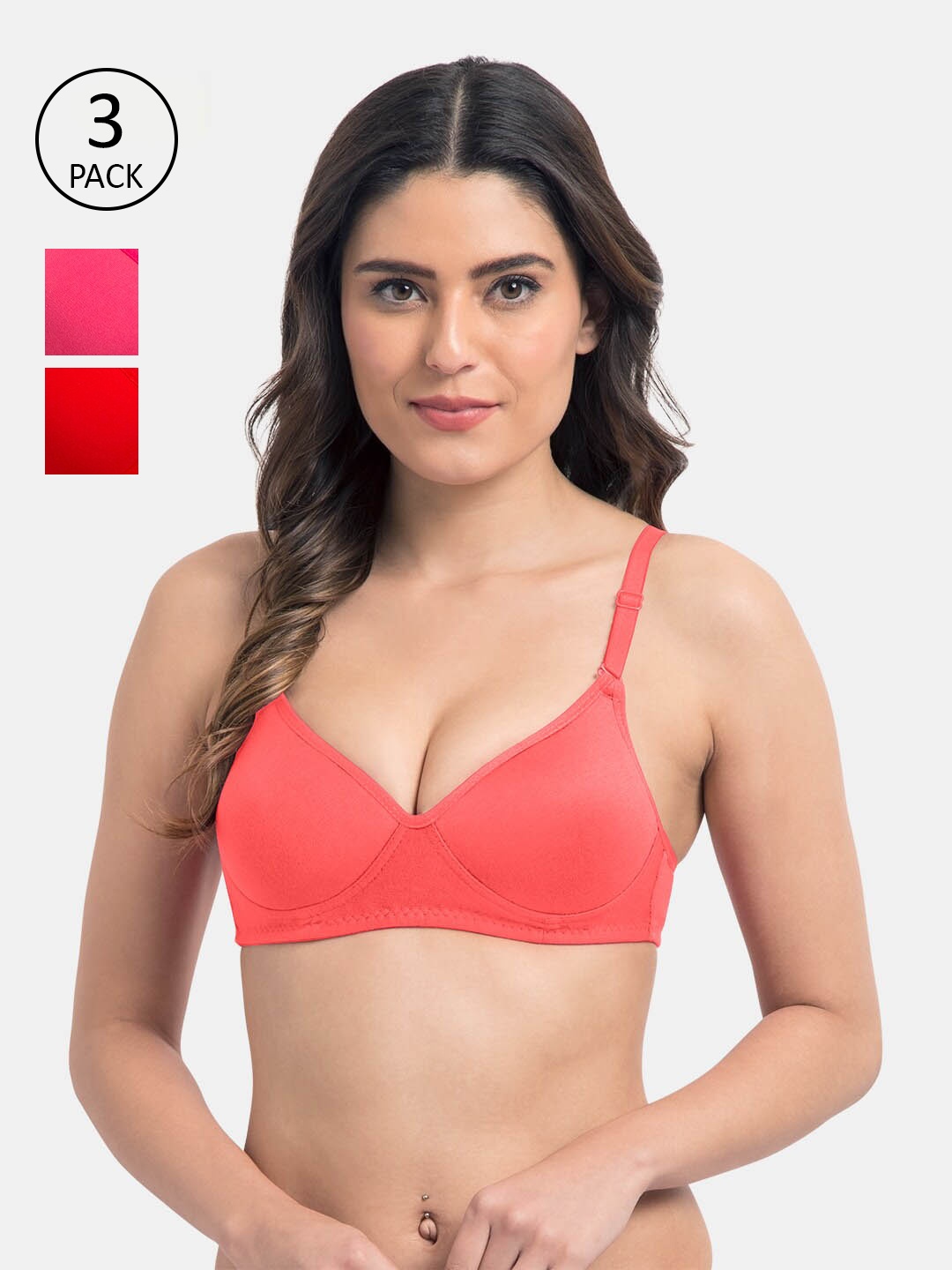 

KOMLI Pack Of 3 T-shirt Bra Medium Padded, Coral