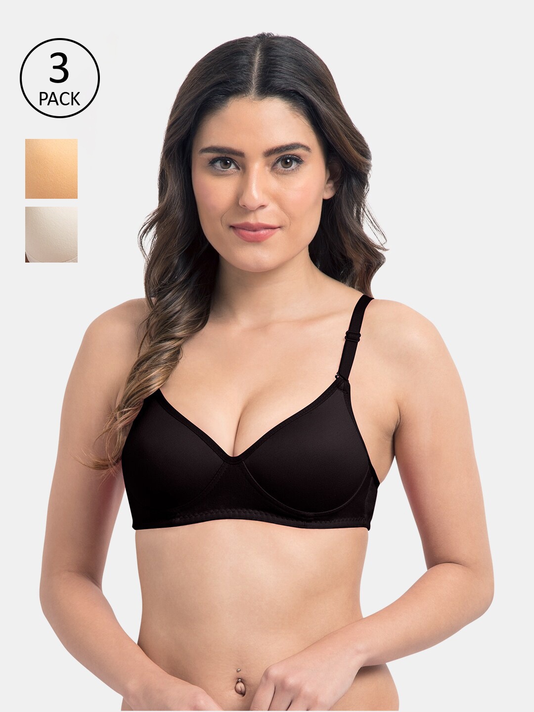 

KOMLI Pack Of 3 T-shirt Bra - Lightly Padded, Black