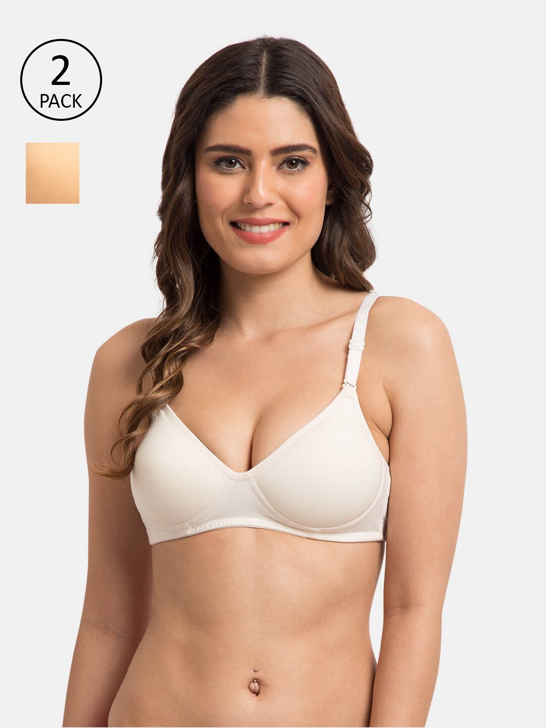 

KOMLI Pack Of 2 Off White & Beige Lightly Padded T-shirt Bra