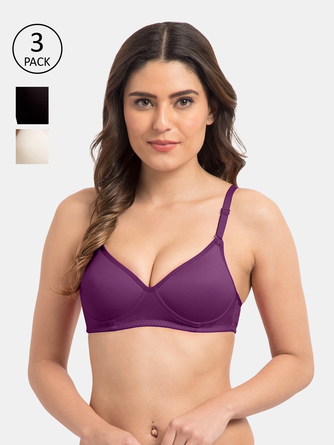 

KOMLI Pack of 3 Purple & Black T-shirt Bras Lightly Padded