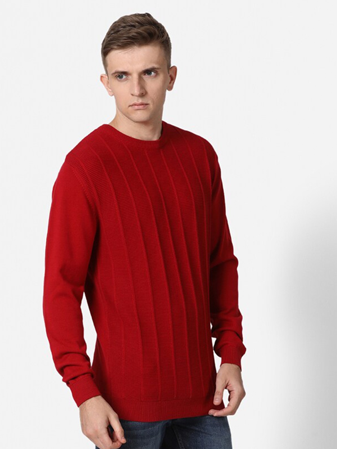 

t-base Men Red Striped Cotton Pullover