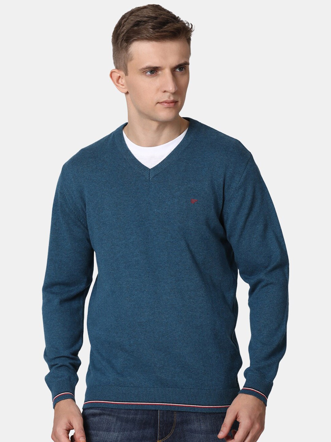 

t-base Men Blue Solid Cotton Pullover