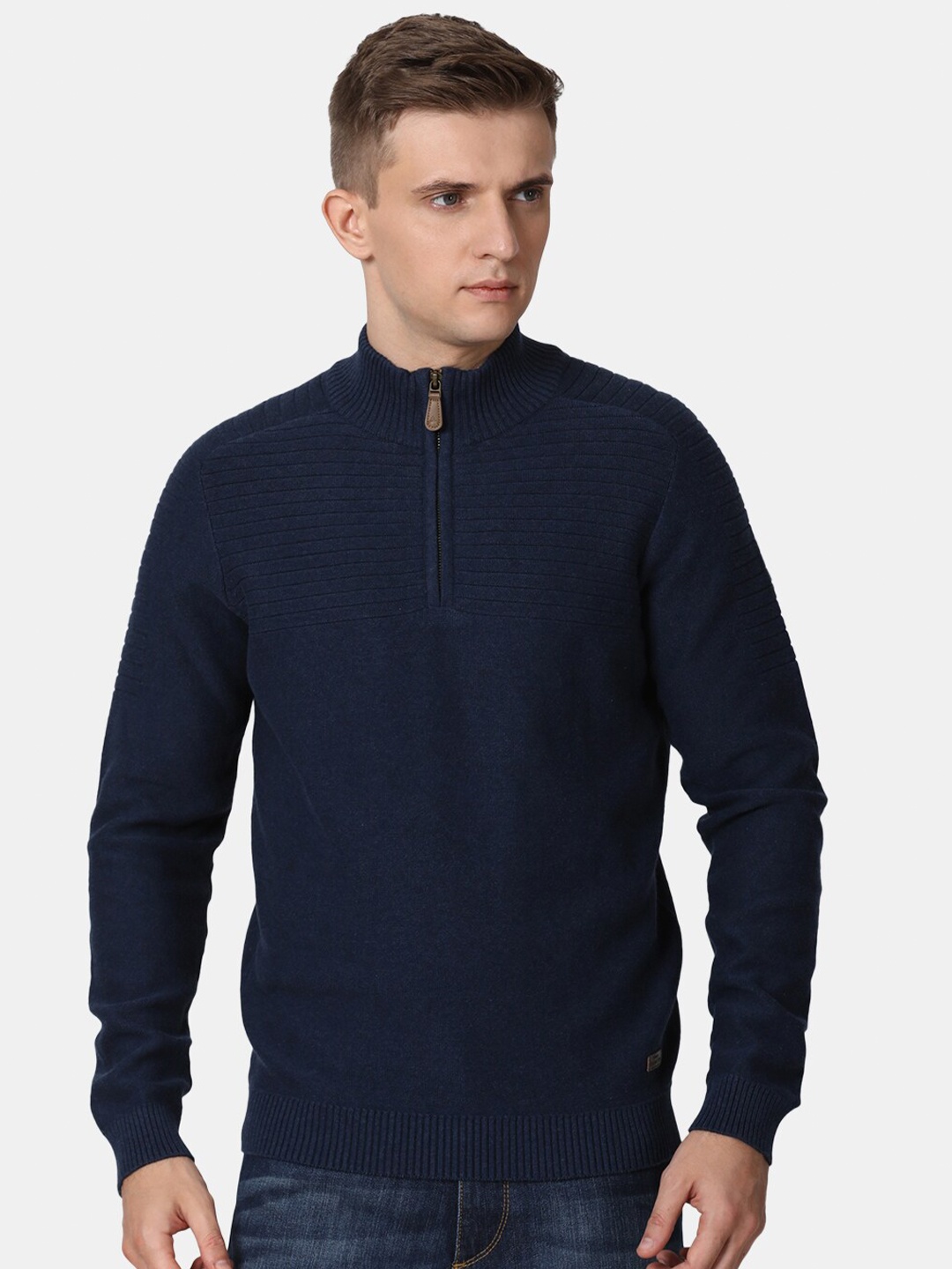 

t-base Men Navy Blue Striped Cotton Pullover