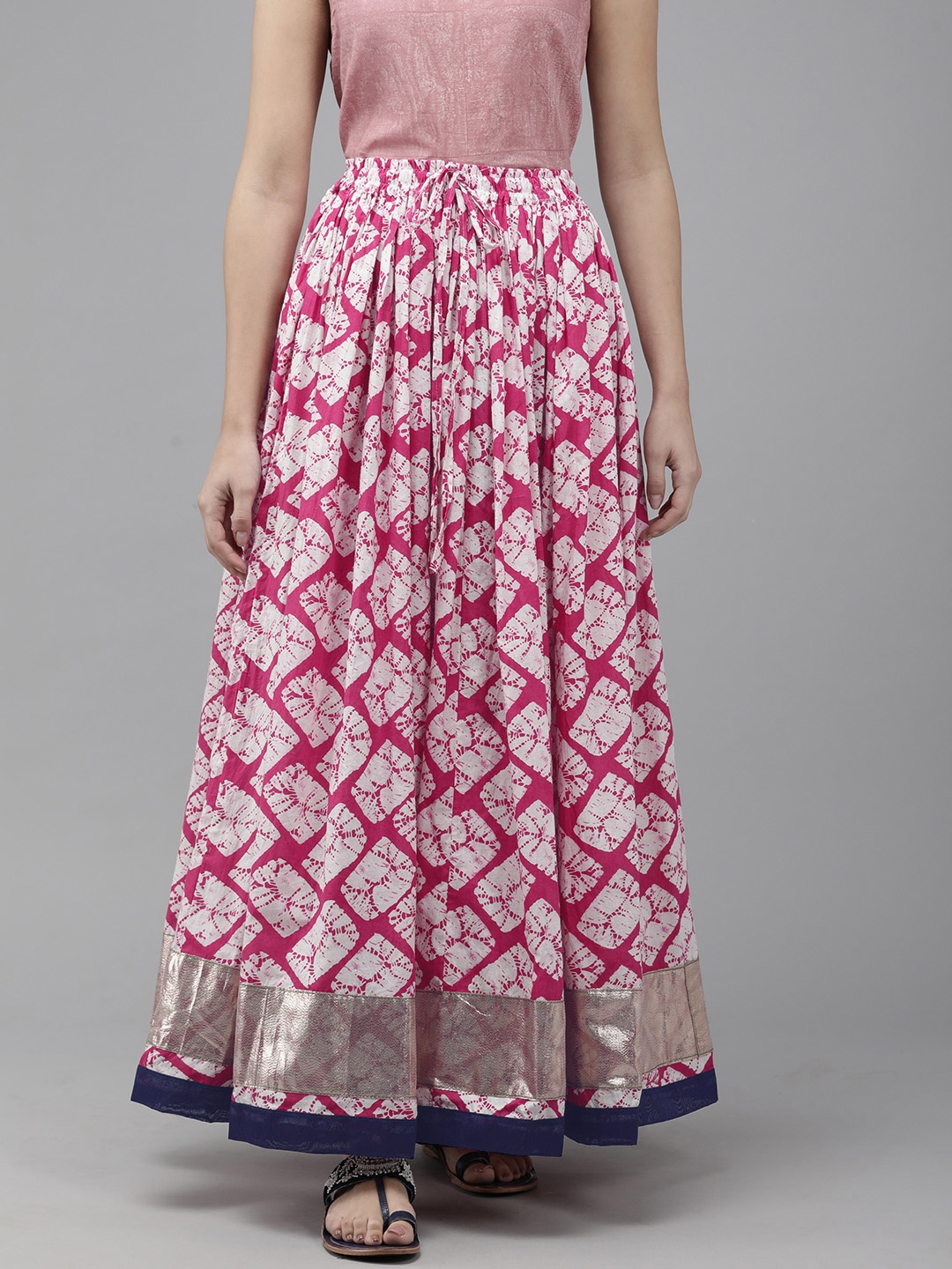 

Geroo Jaipur Women Pink Printed Flare Cotton Maxi Skirt