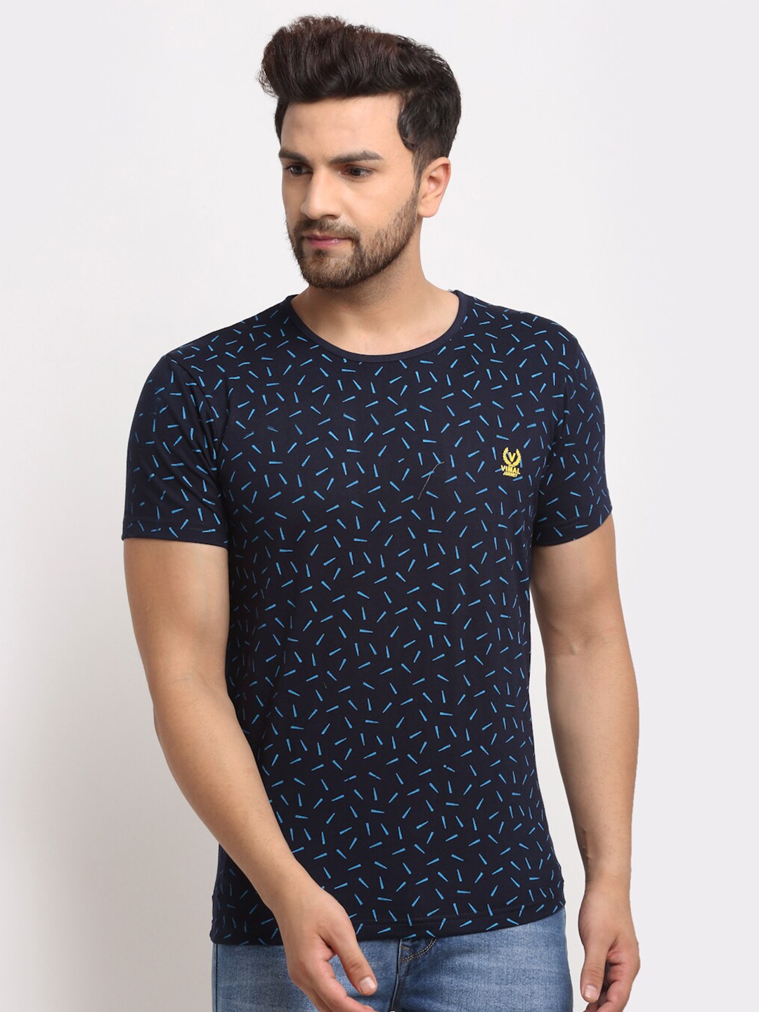 

VIMAL JONNEY Men Navy Blue Printed T-shirt