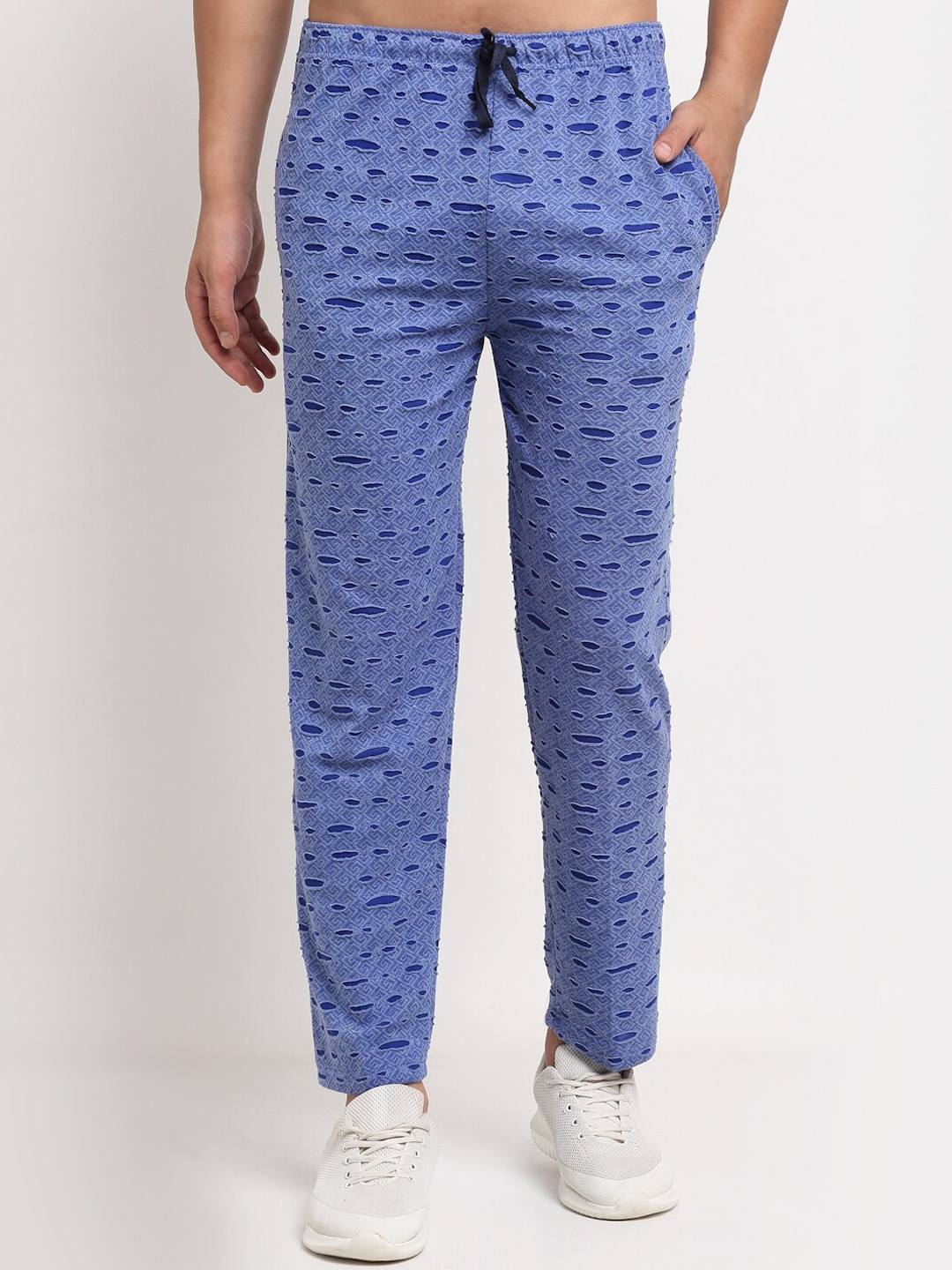 

VIMAL JONNEY Men Blue Self-Design Slim-Fit Track Pants