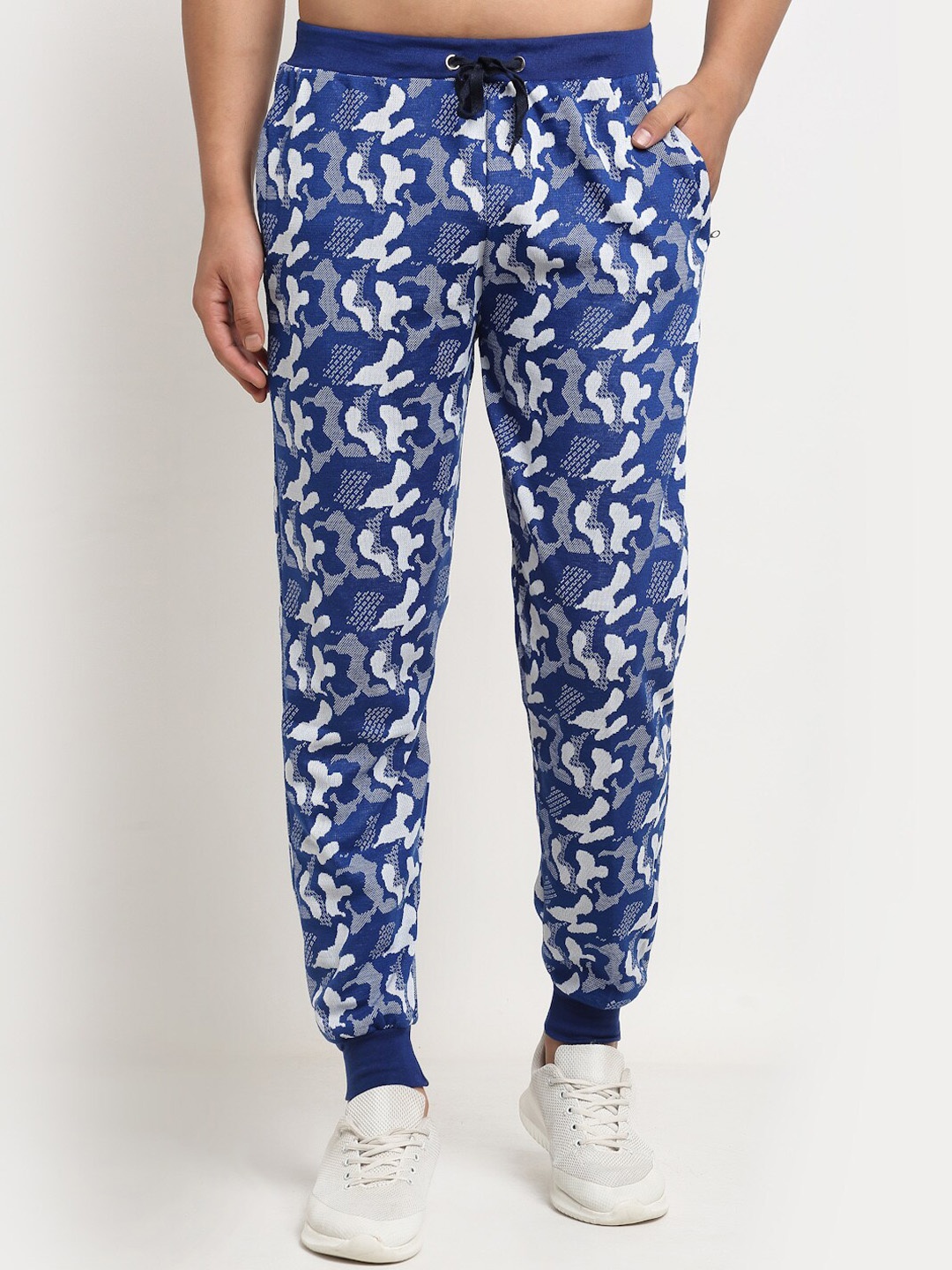 

VIMAL JONNEY Men Blue & White Textured Track Pants