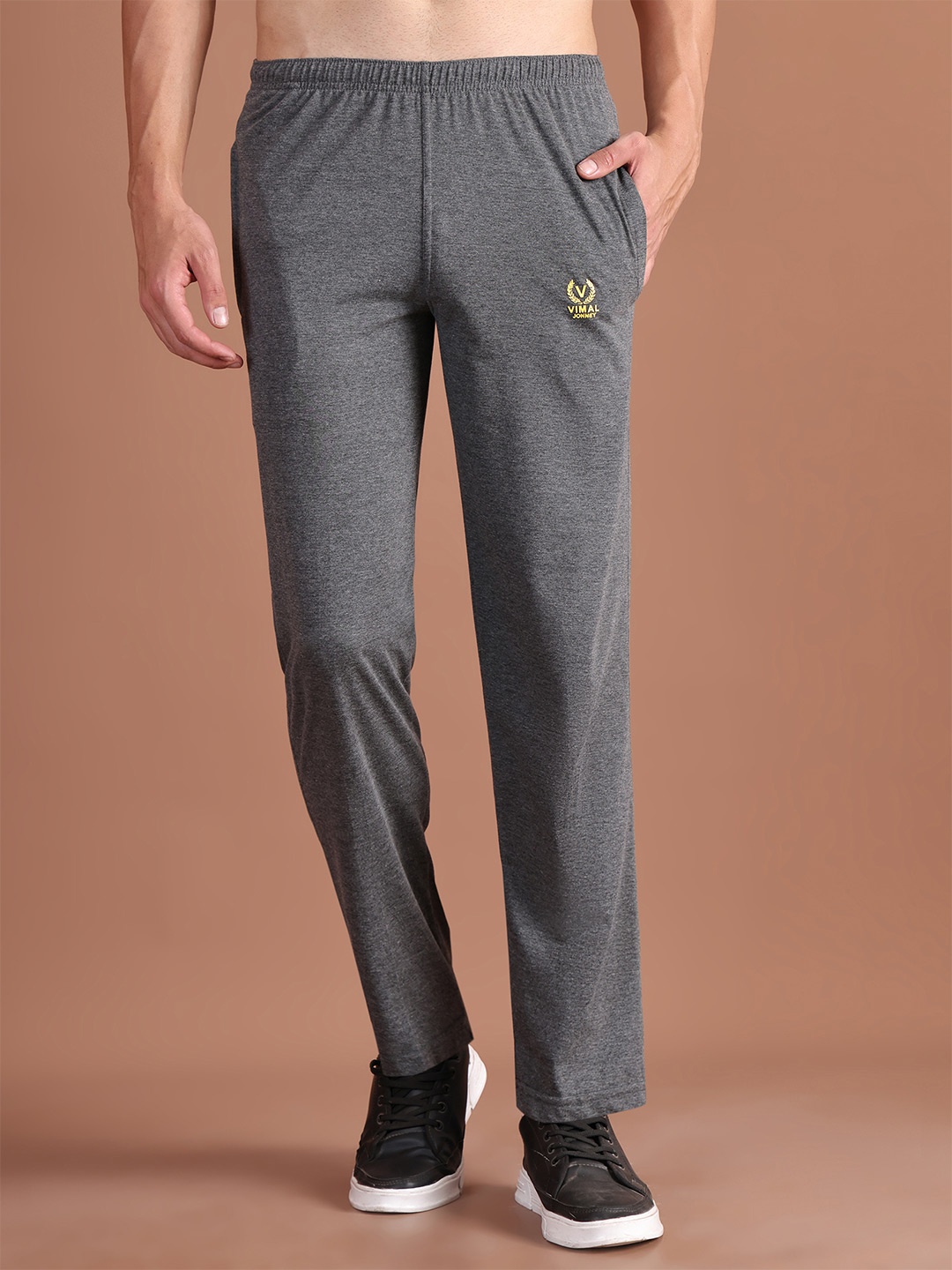 

VIMAL JONNEY Men Grey Solid Track Pants