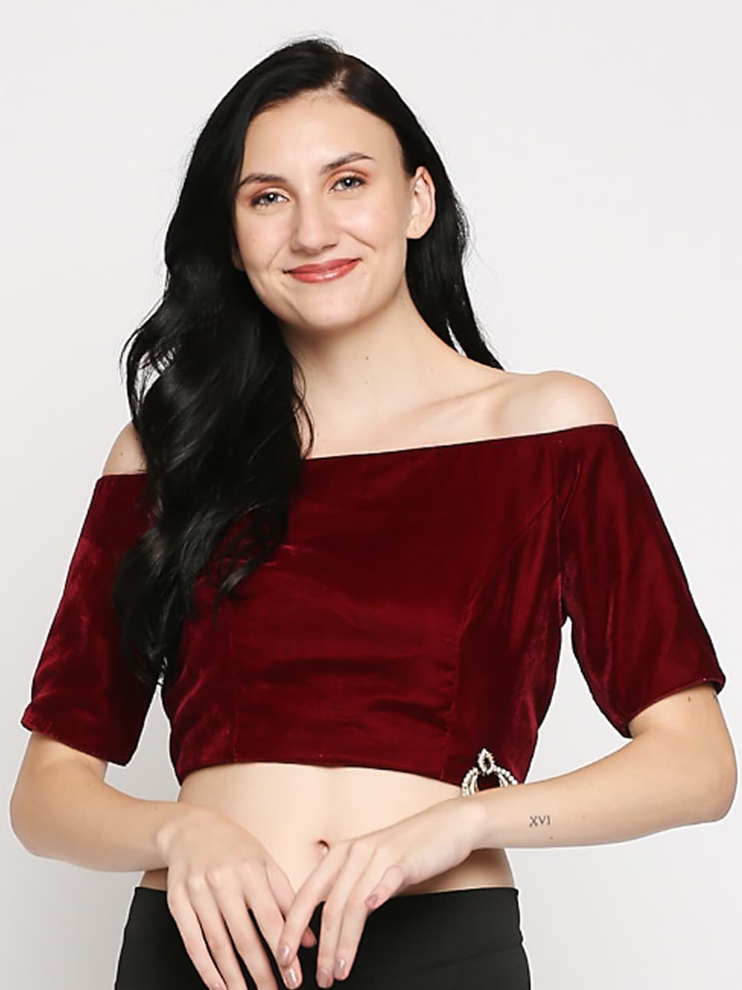 

Ira Soleil Maroon Solid Velvet Saree Blouse