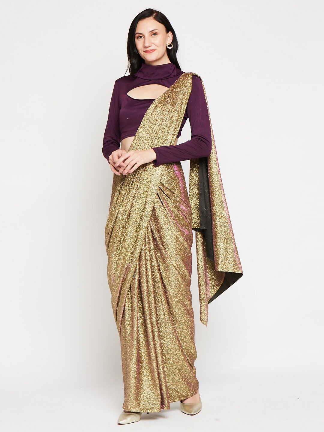 

Ira Soleil Women Golden Shimmer Ready To Wear Saree, Gold