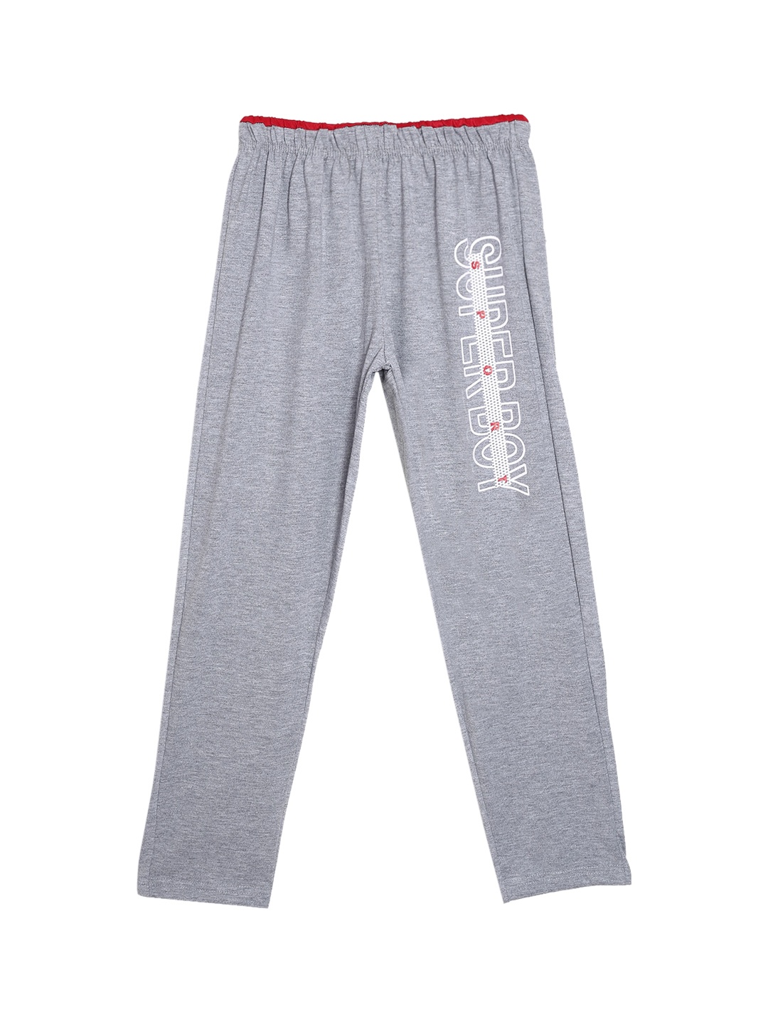 

SWEET ANGEL Girls Grey Melange & White Self Design Straight-Fit Cotton Track Pants