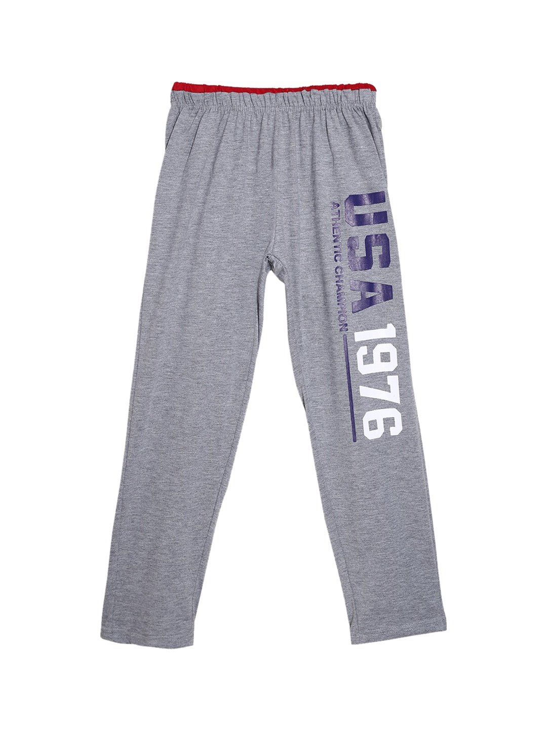 

SWEET ANGEL Girls Grey & Blue Printed Straight-Fit Pure Cotton Track Pants