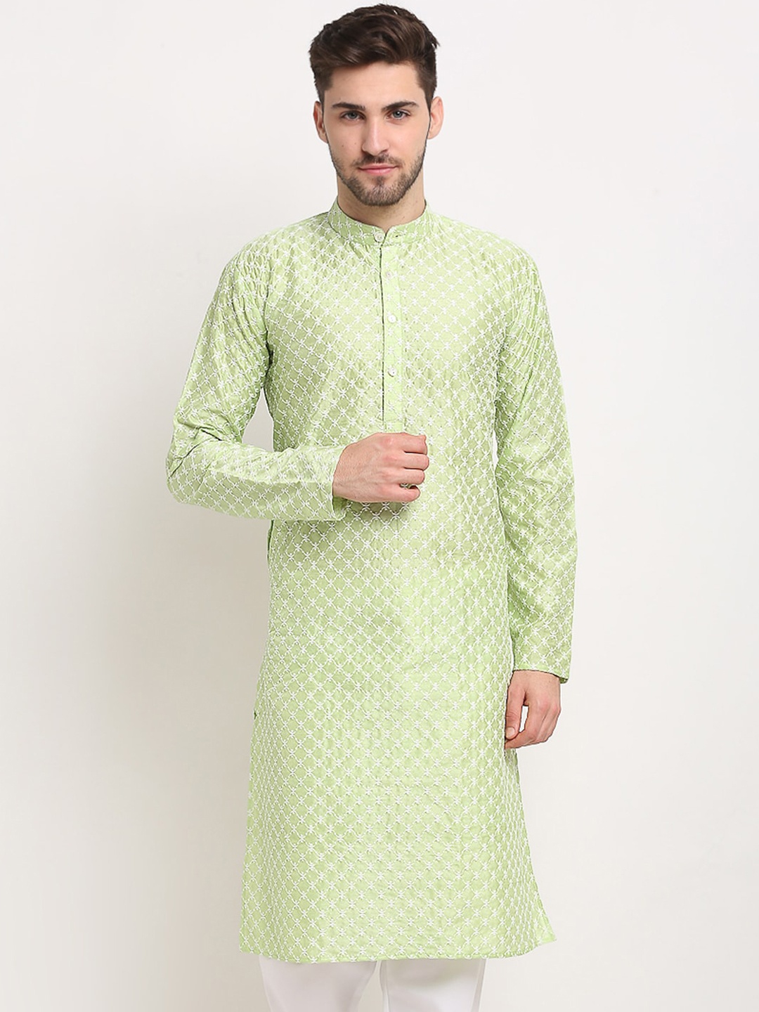 

Jompers Men Green Embroidered Thread Work Kurta