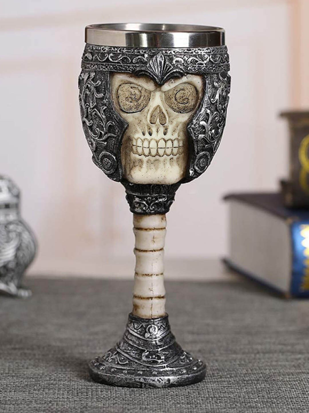 

TIED RIBBONS Silver-Toned & Biege Skull Wine Mug 70 ml