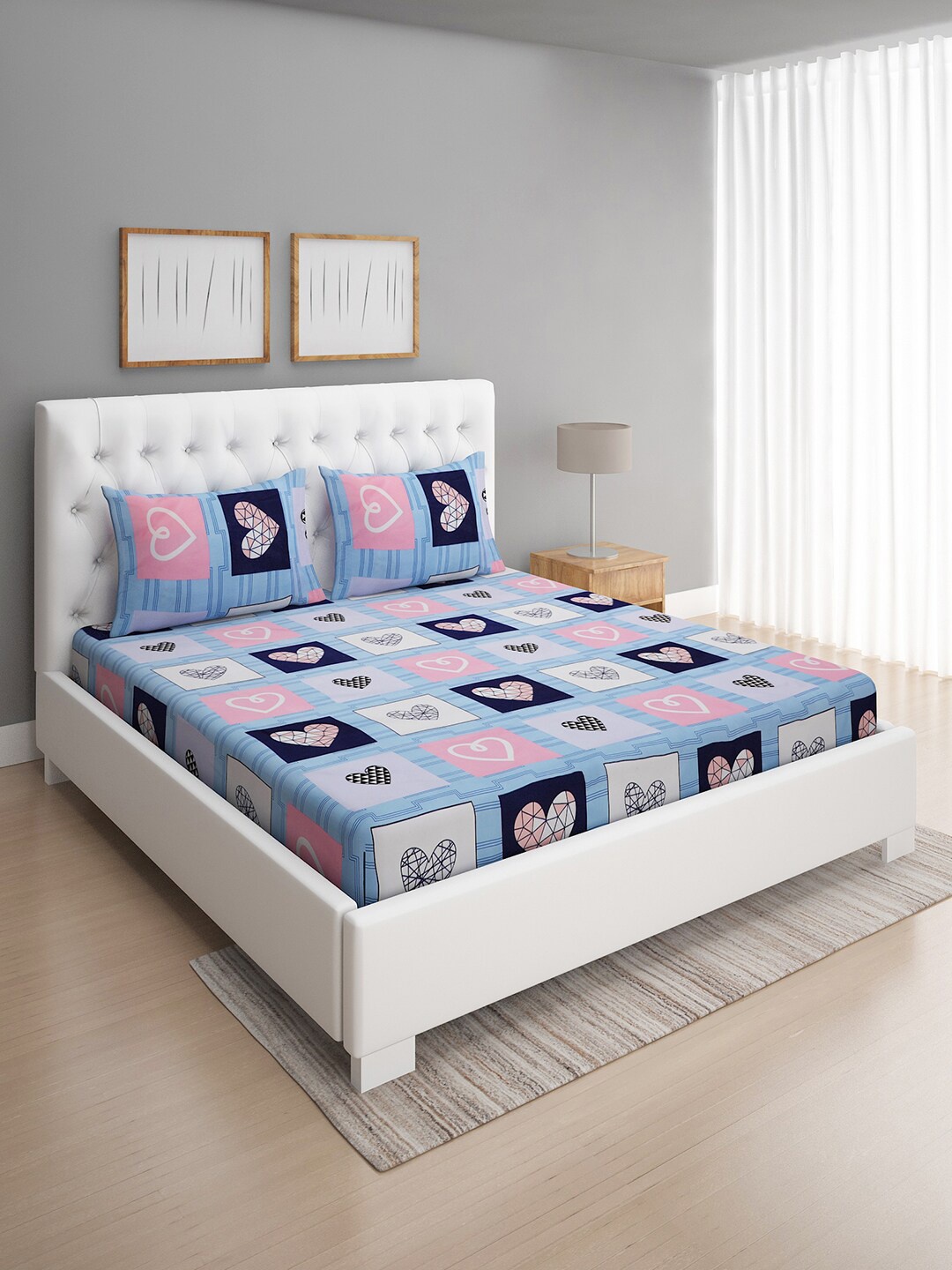 

ROMEE Printed 144 TC Microfiber Queen Bedsheet with 2 Pillow Covers, Blue