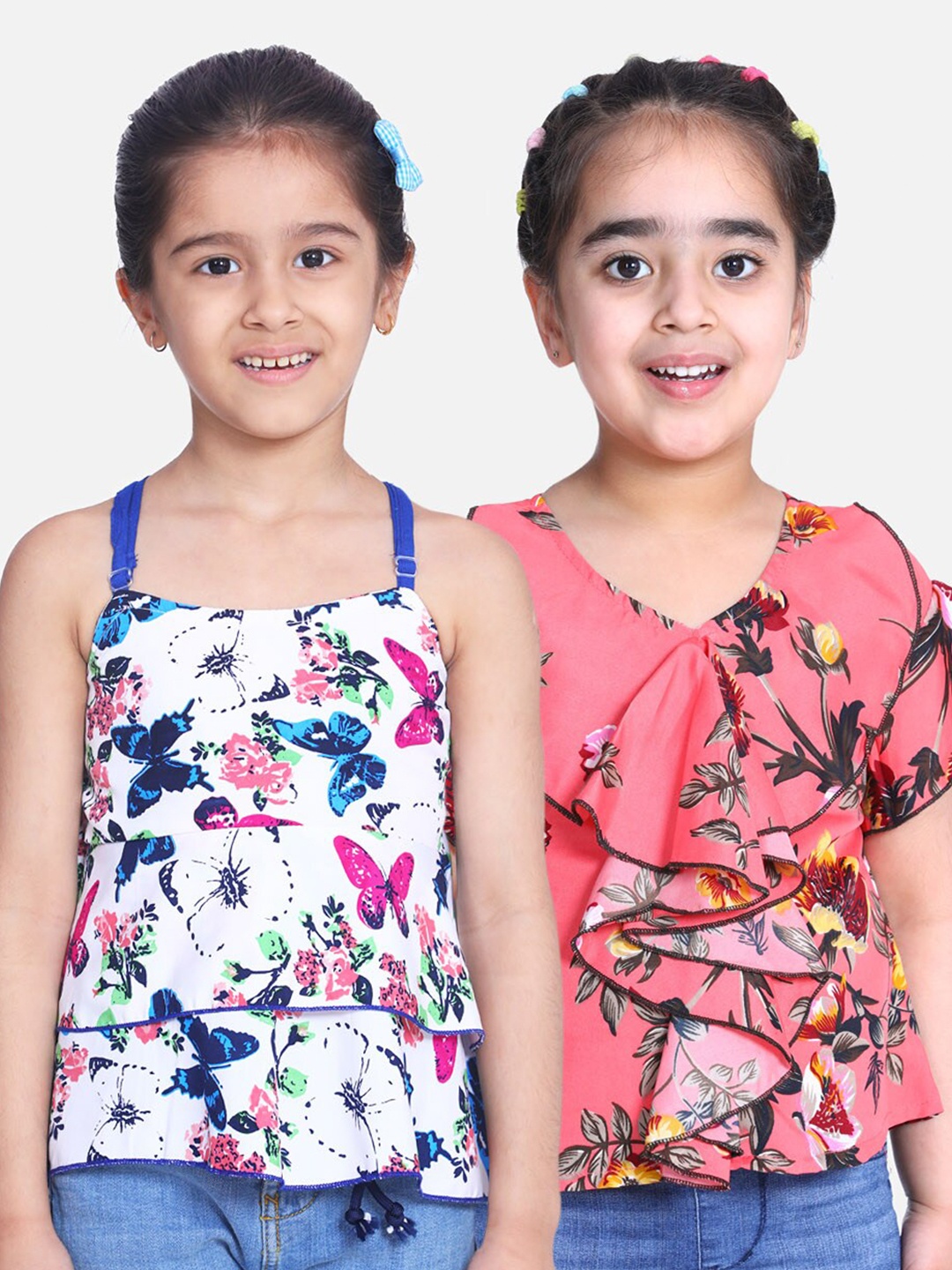 

Cutiekins Pack-2 Girls White Floral Crepe Regular Top