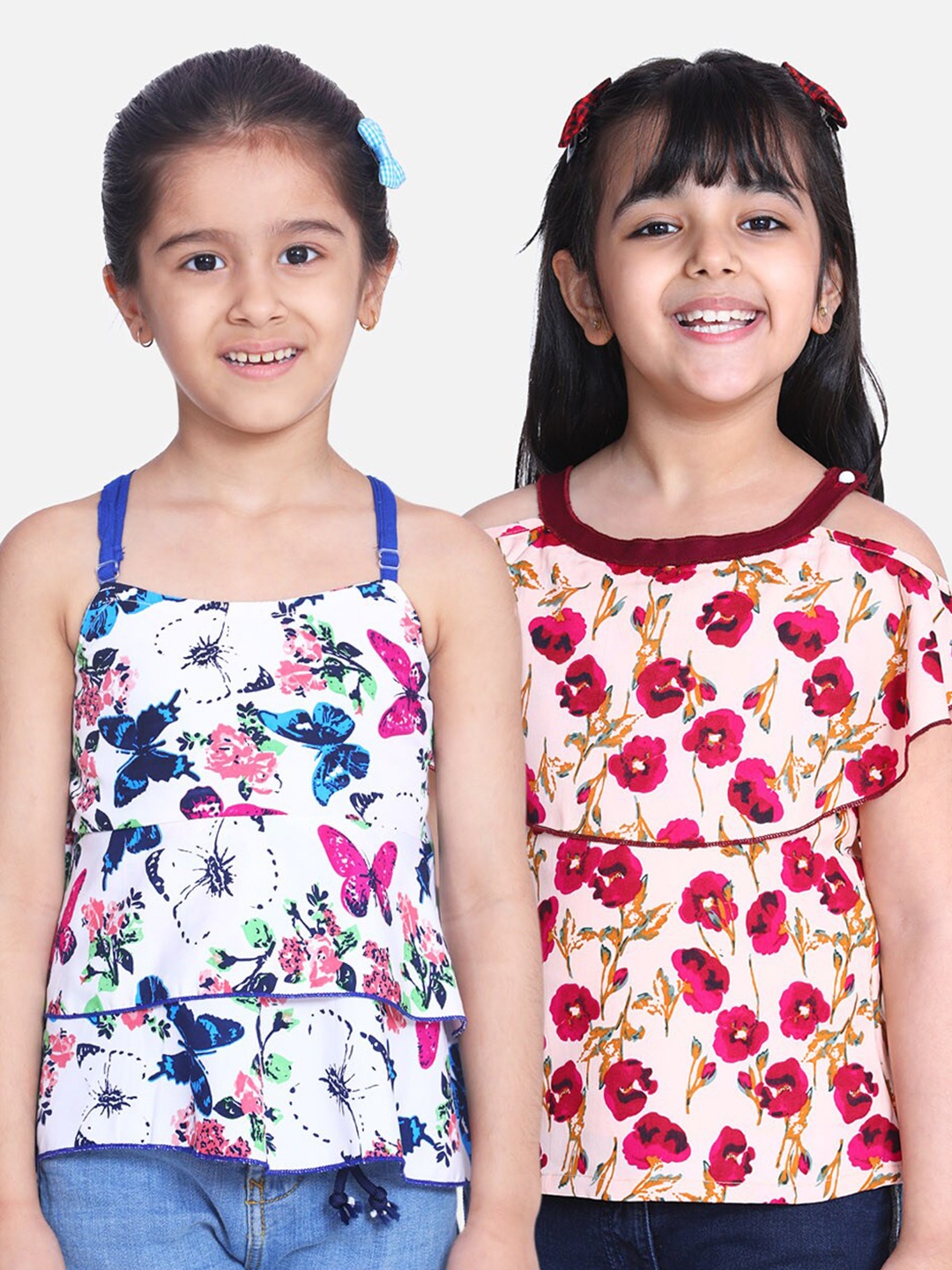 

Cutiekins Pack of 2 Floral Printed Crepe Regular Top, White