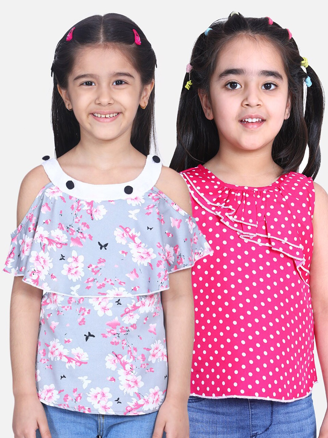 

Cutiekins Pack of 2 Printed Crepe Regular Top, Grey