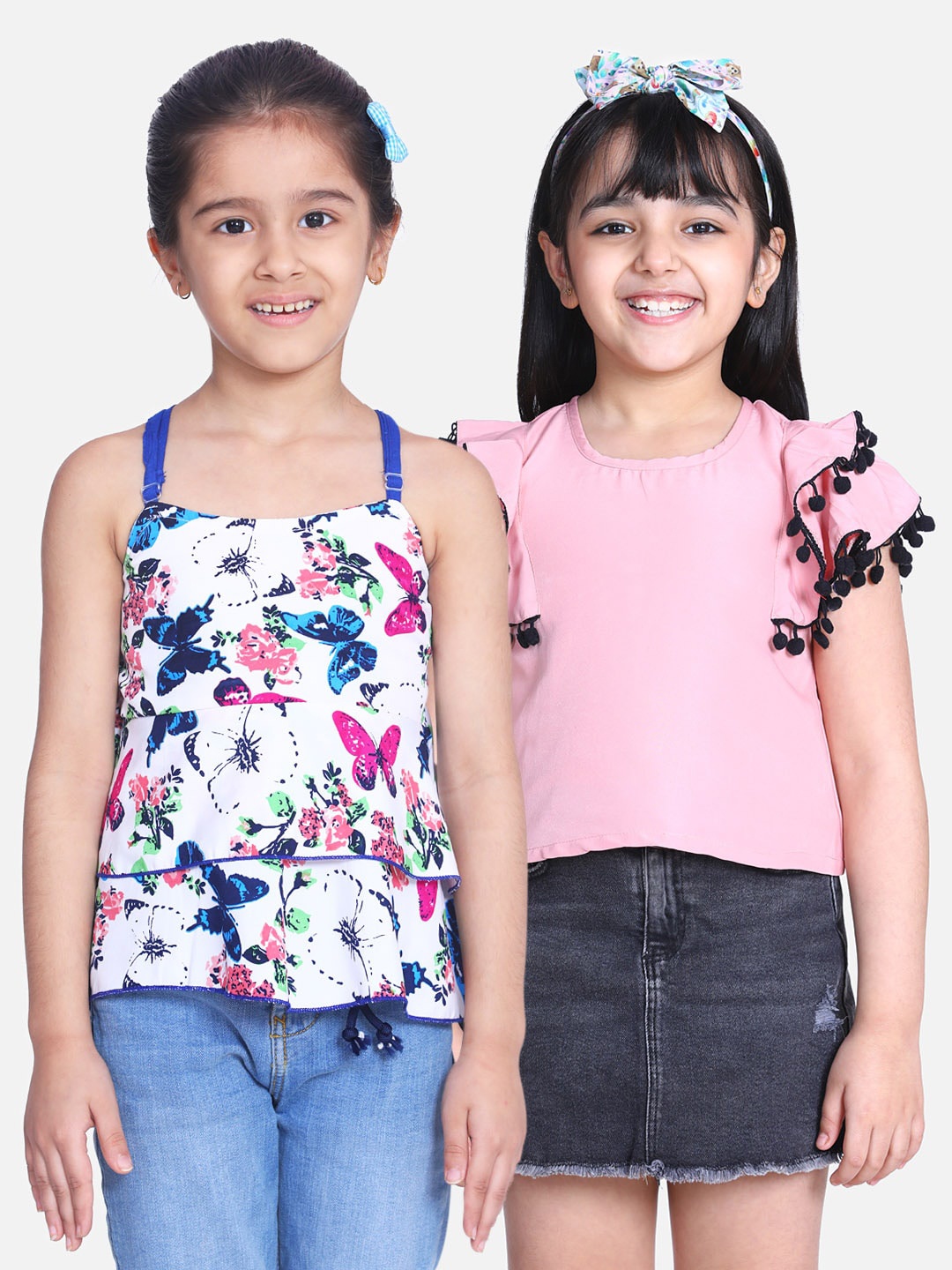 

Cutiekins Pack-2 Girls White& Pink Floral Crepe Regular Top