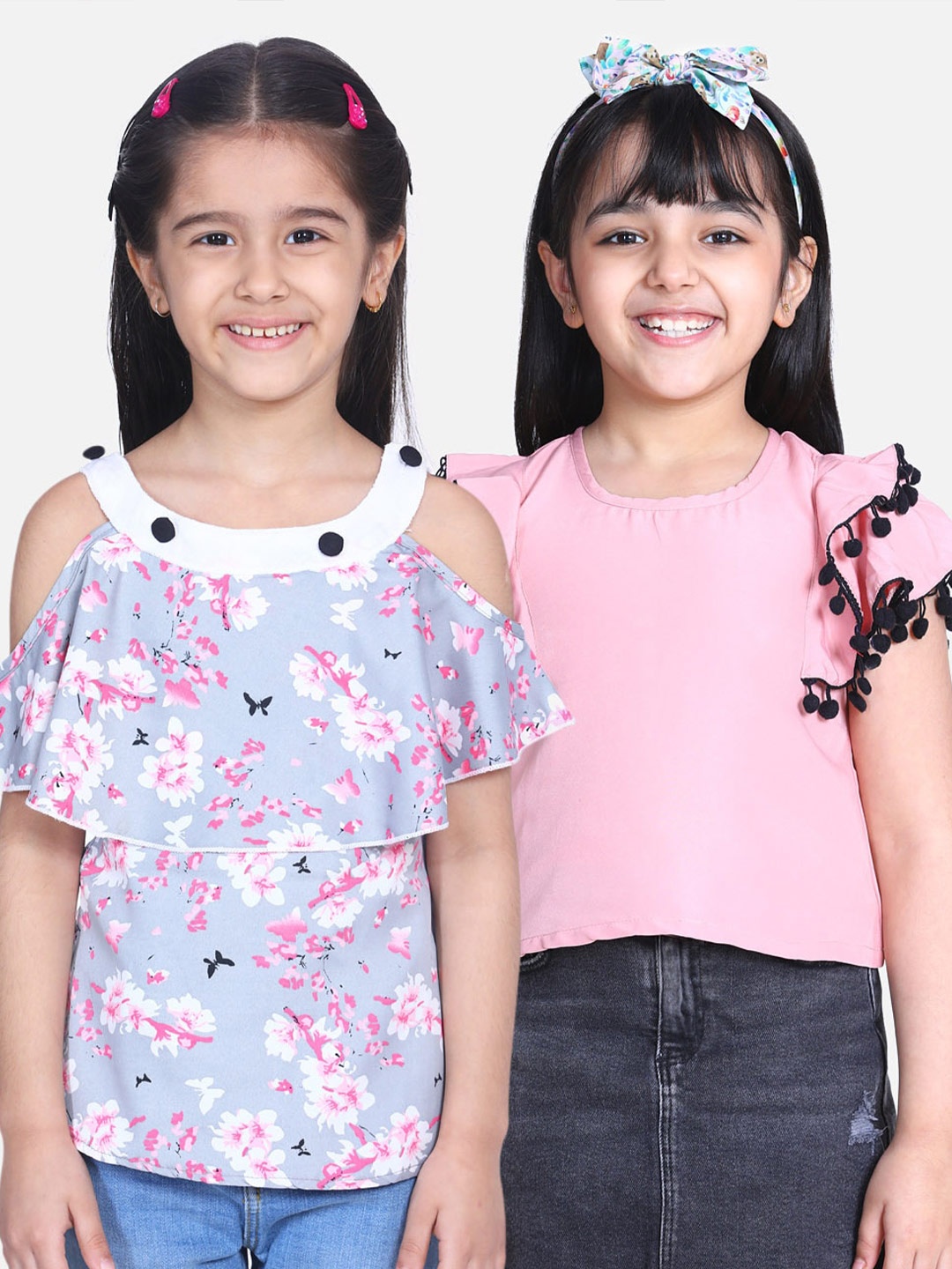 

Cutiekins Pack of 2 Printed Crepe Regular Top, Grey