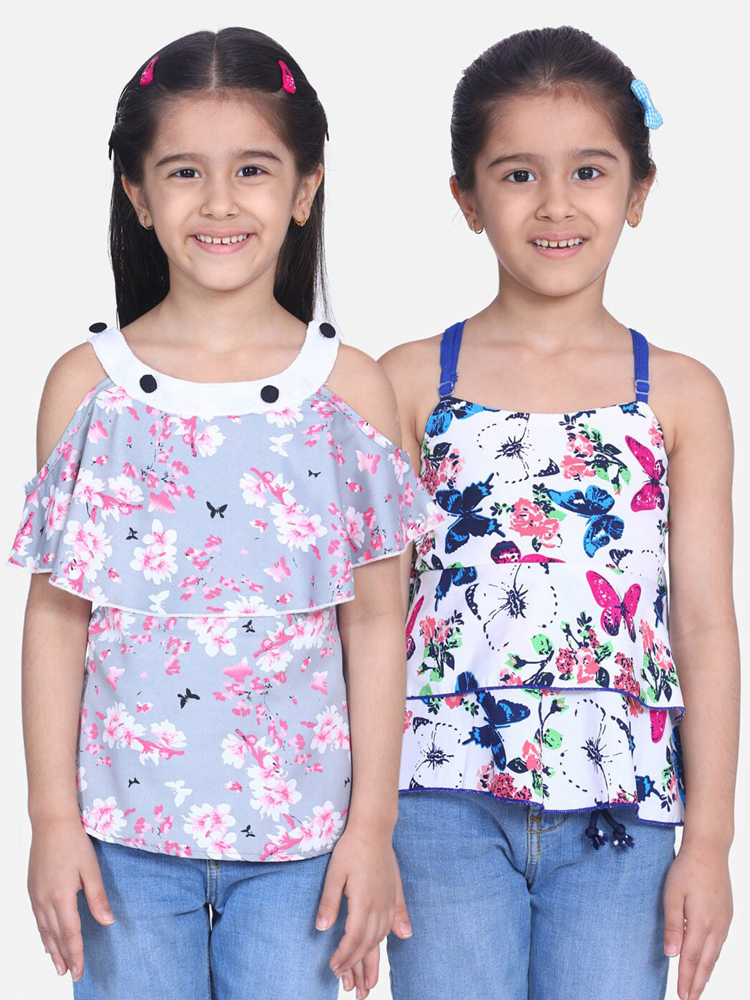 

Cutiekins Pack-2 Girls Grey Floral Crepe Regular Top