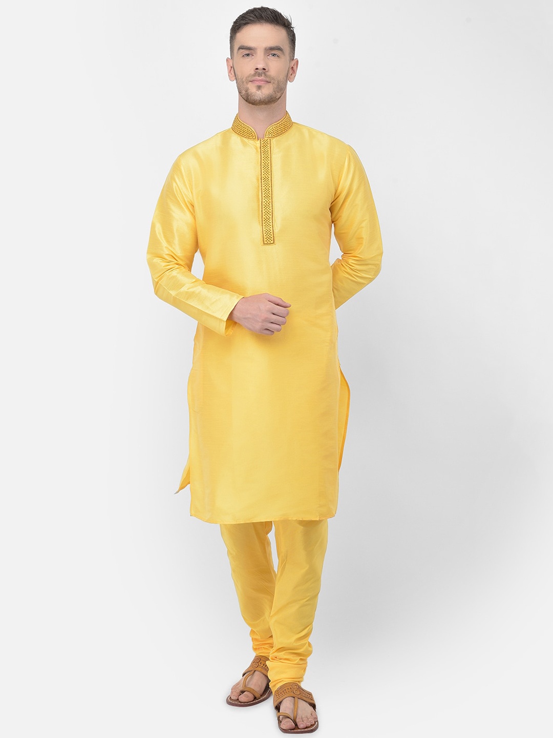 

SG LEMAN Men Yellow Raw Silk Kurta with Churidar